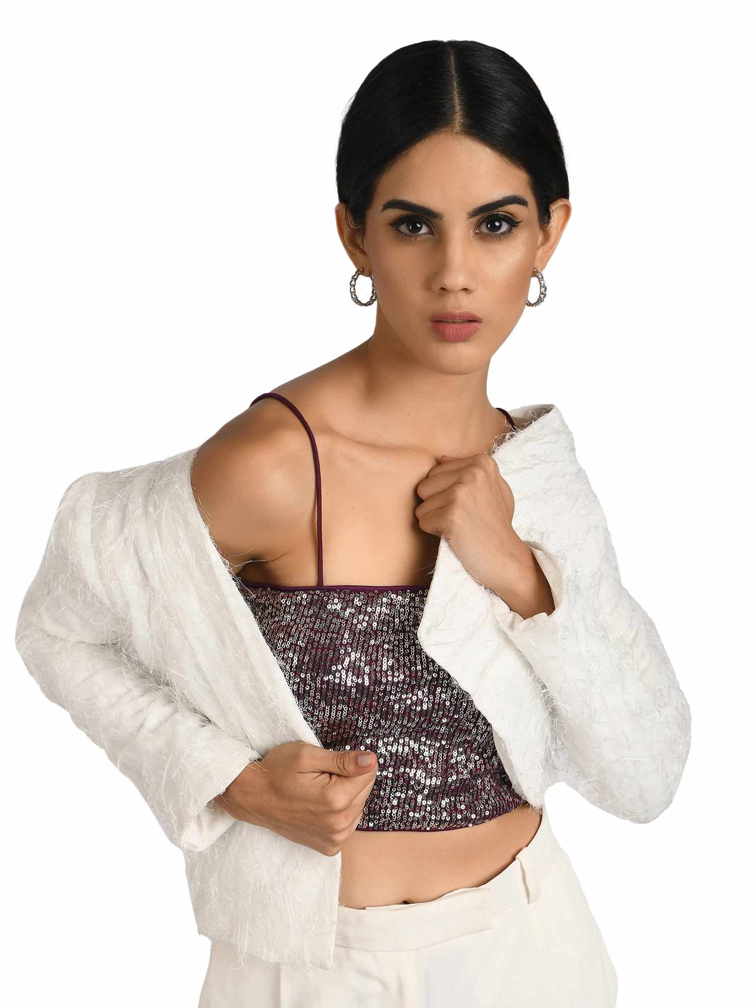 chic white minimal fur jacket