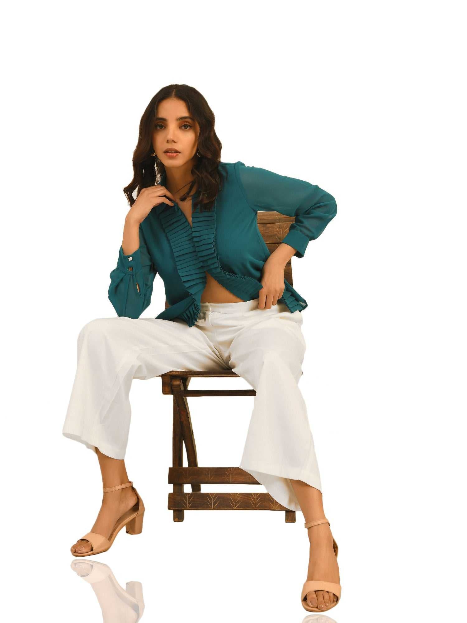 luxury vacay pleated placket shirt