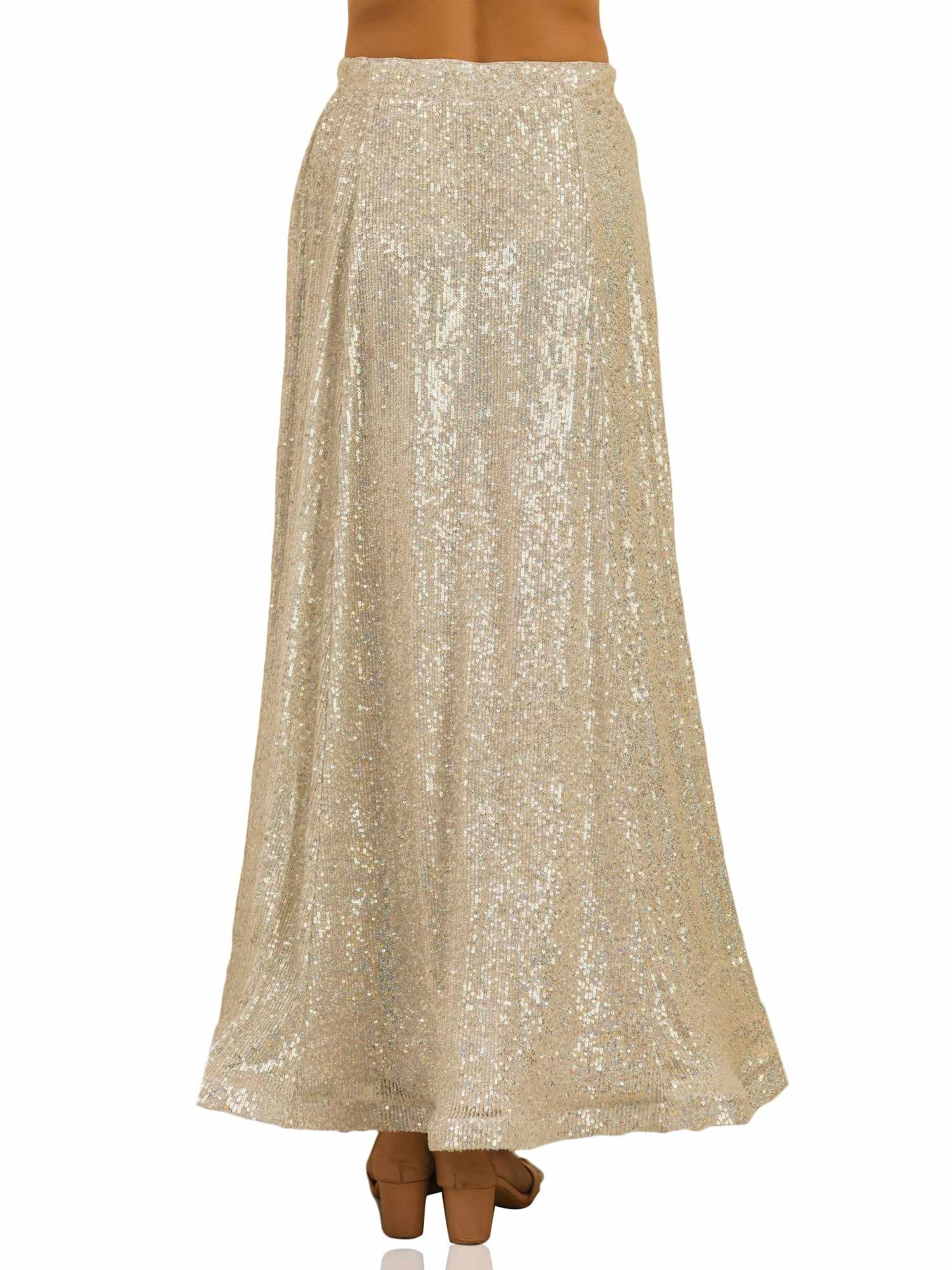sequined tulle floor length white skirt