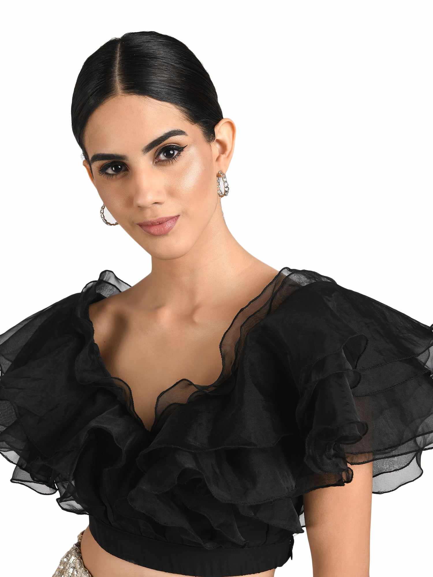 playful ruffles black crop top