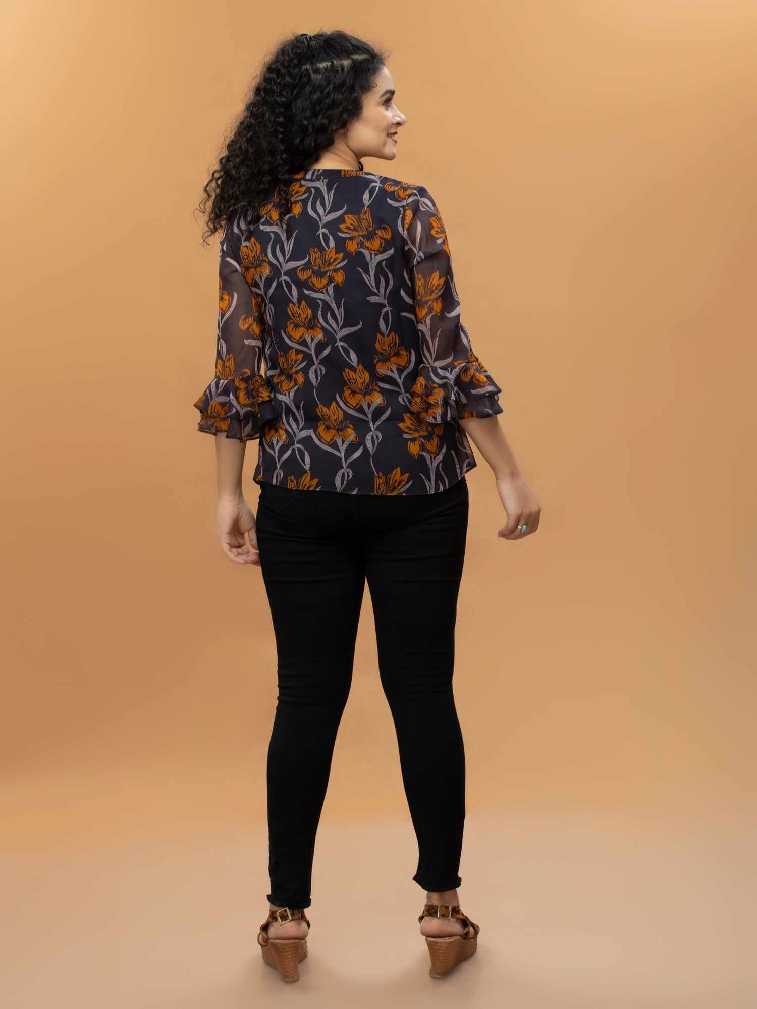 front pleated printed top