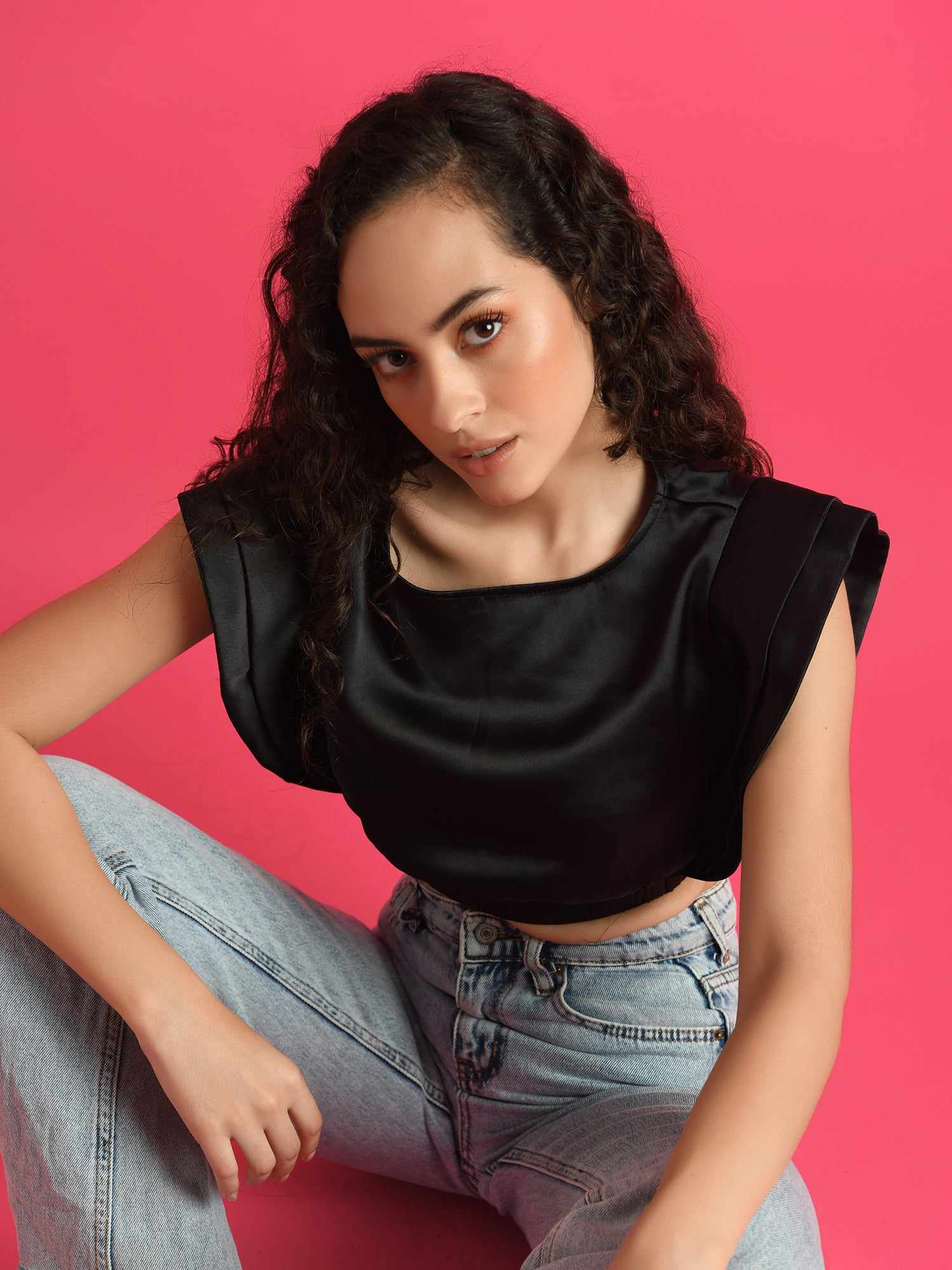 black satin wings crop top