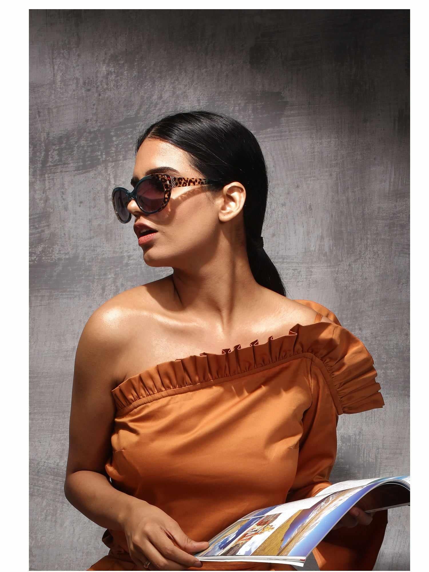 Carrot Hue Off Shoulder Ruffled Crop Top