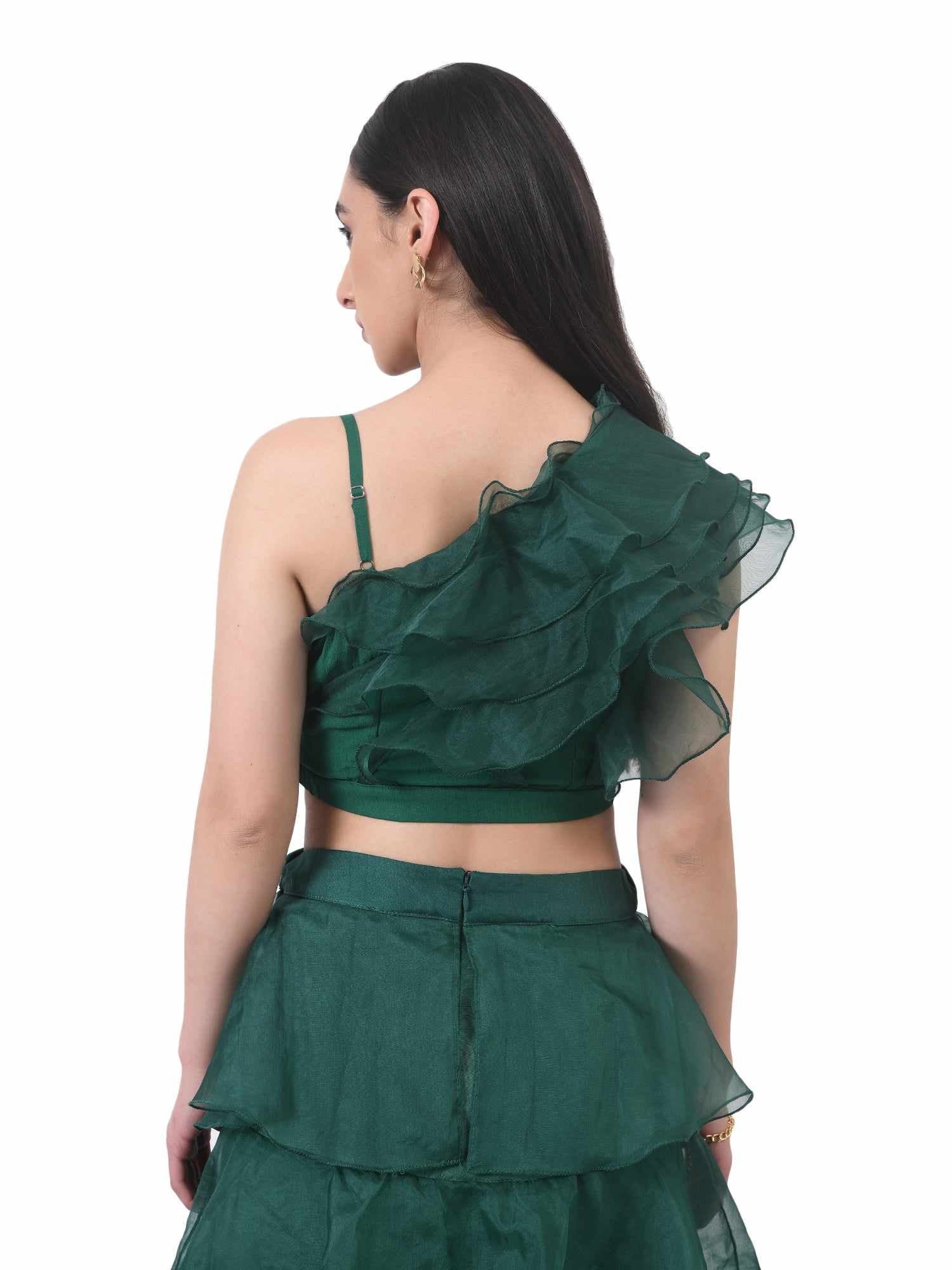 green ruffle top