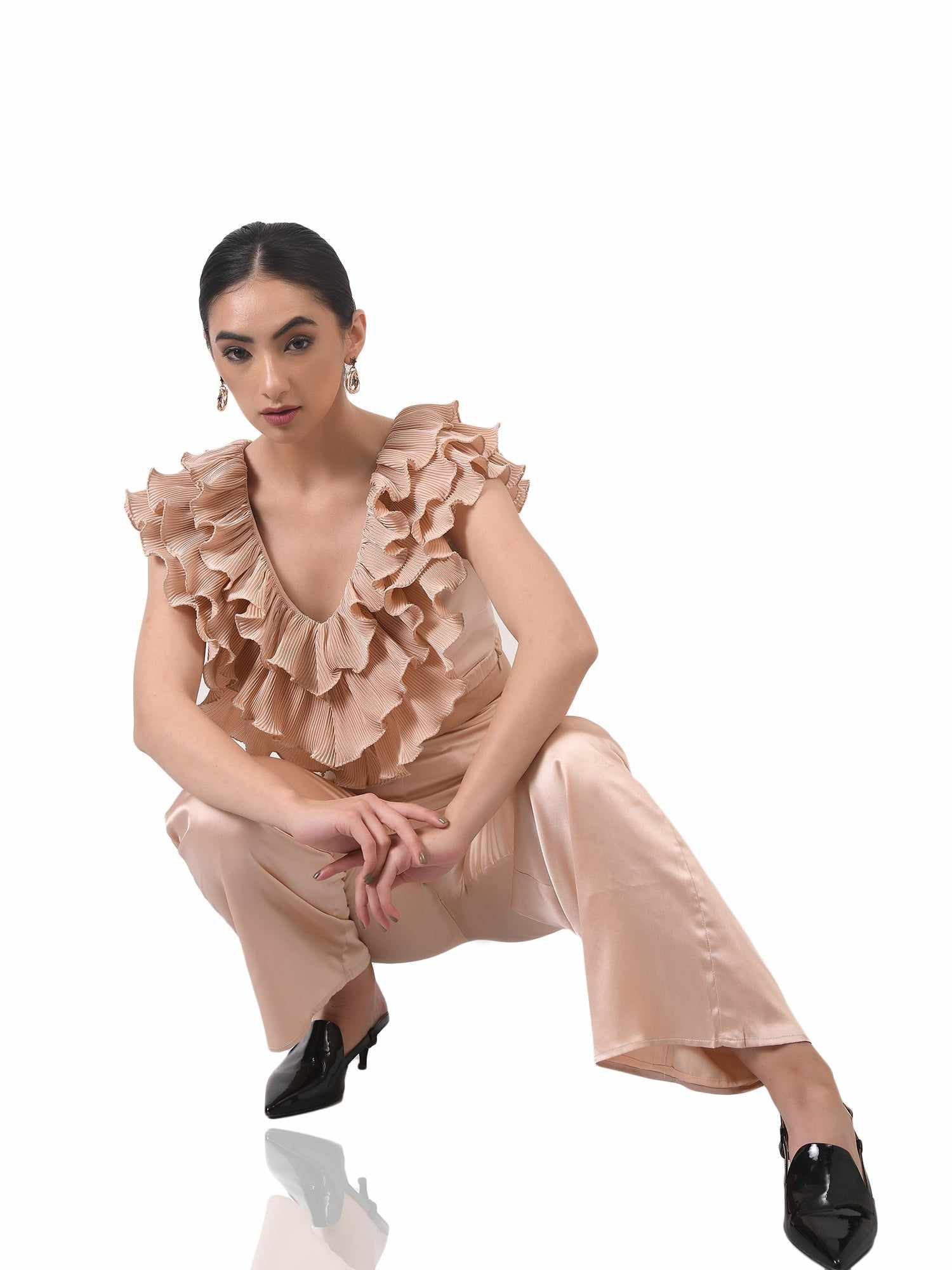 imaginative pleated nude ruffle top