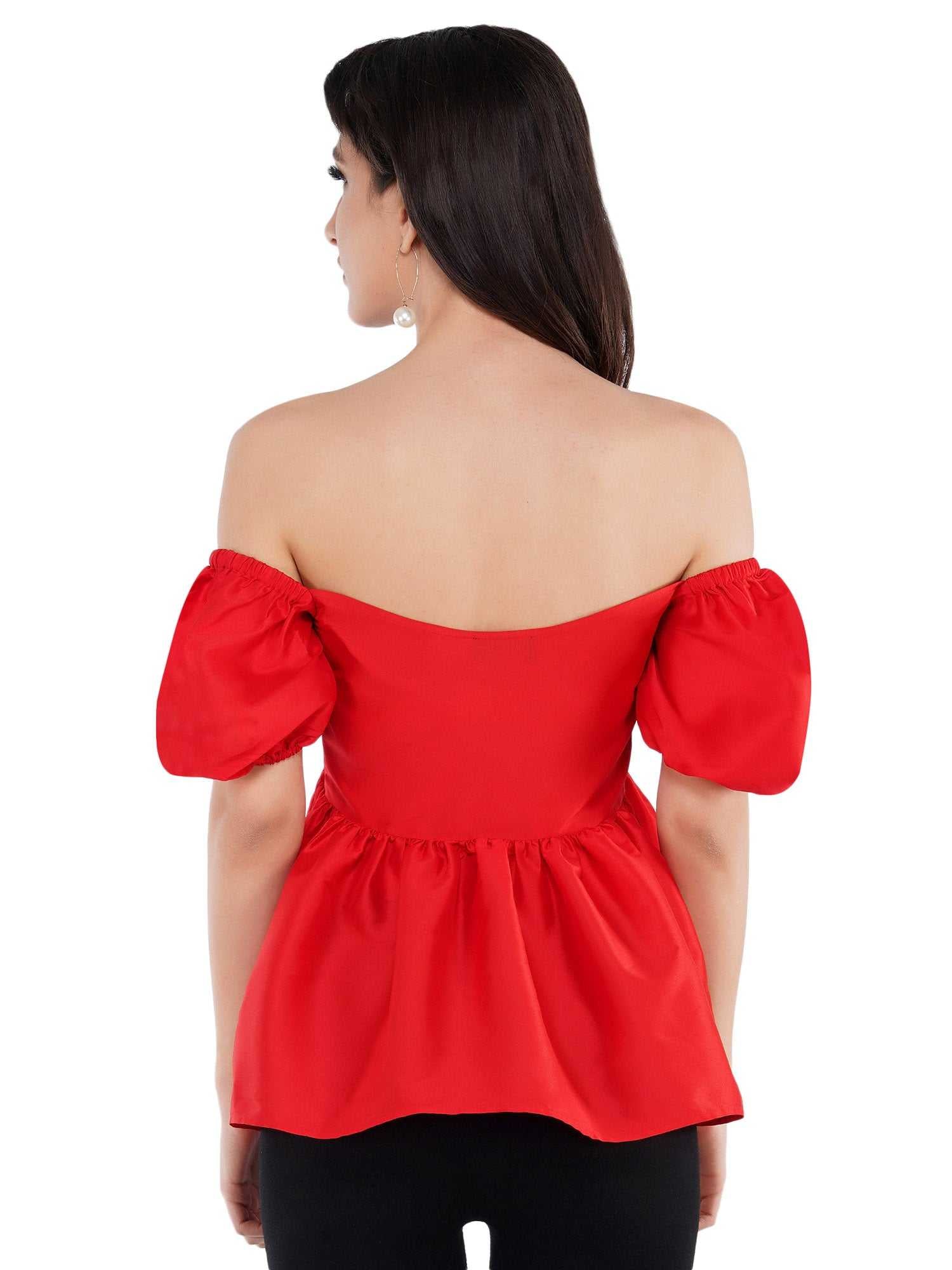 cherry red balloon sleeves top
