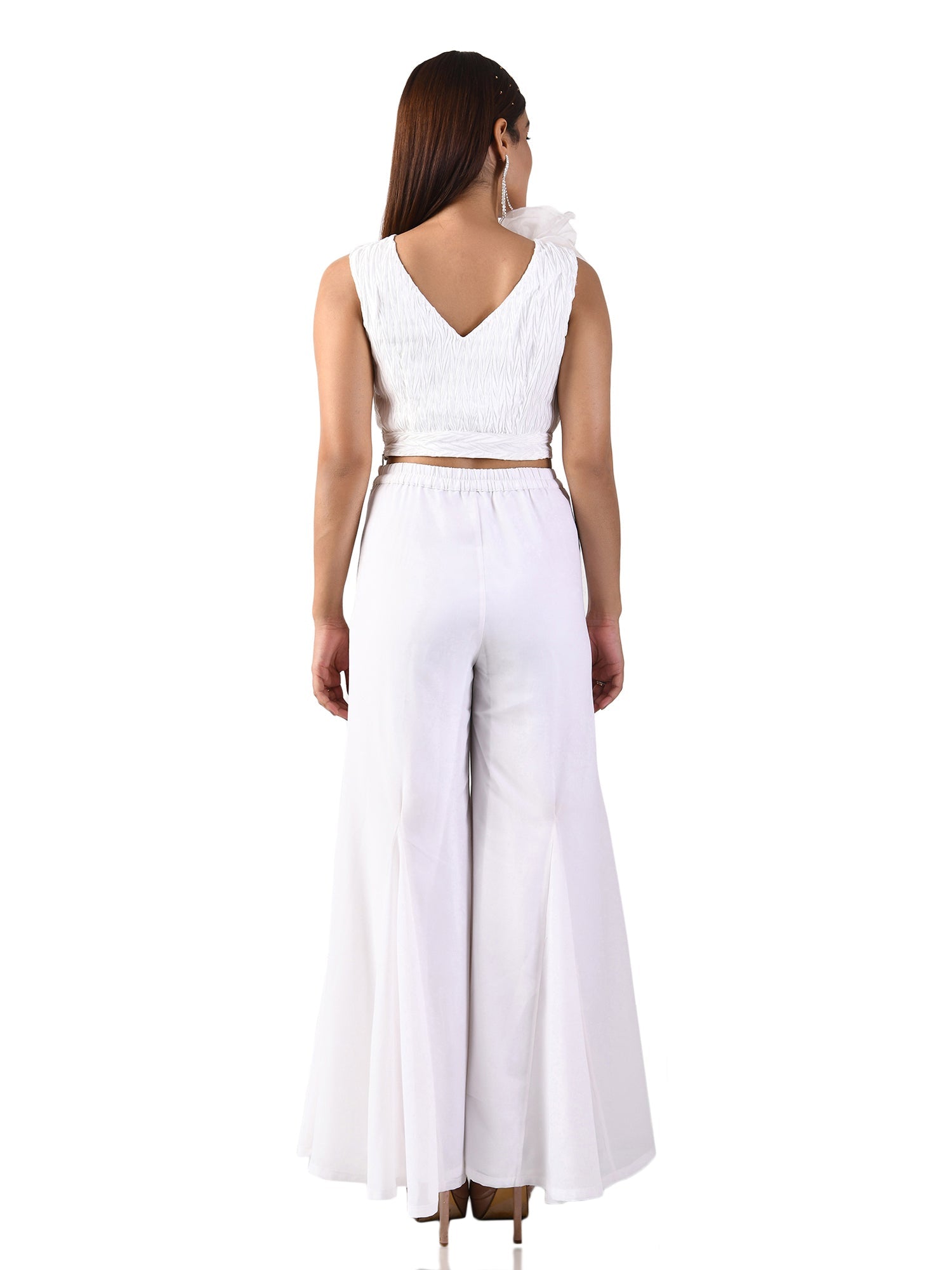 one shoulder ruffles white top