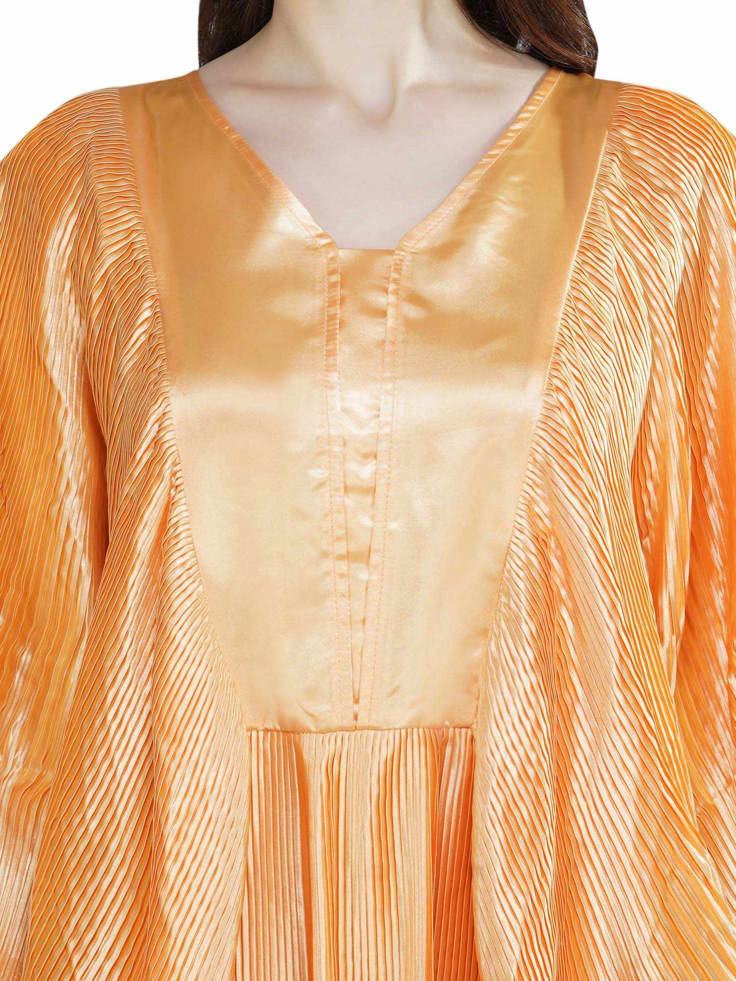 flutter sleeve pleated satin dress