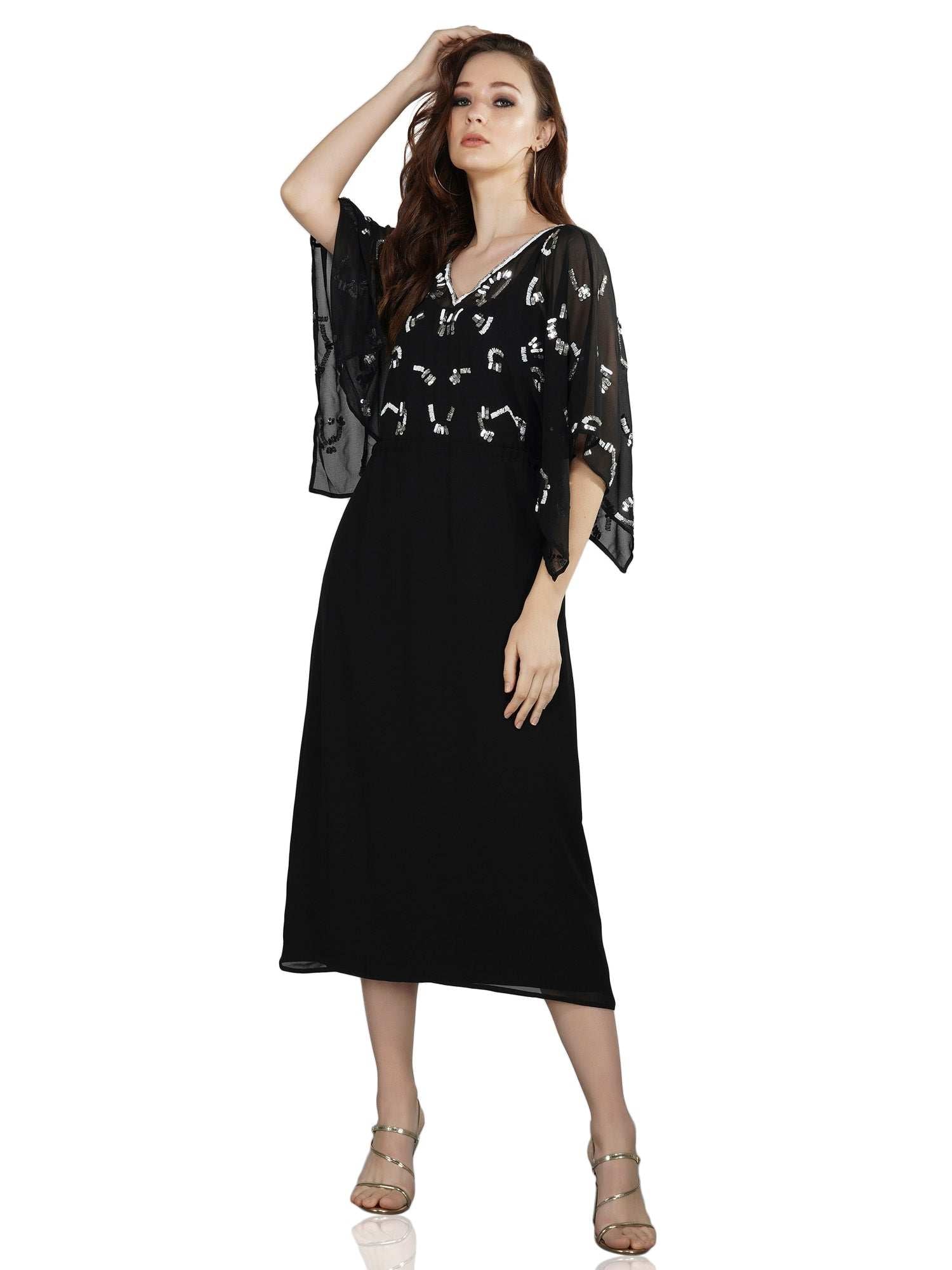 black kimono sleeves dress