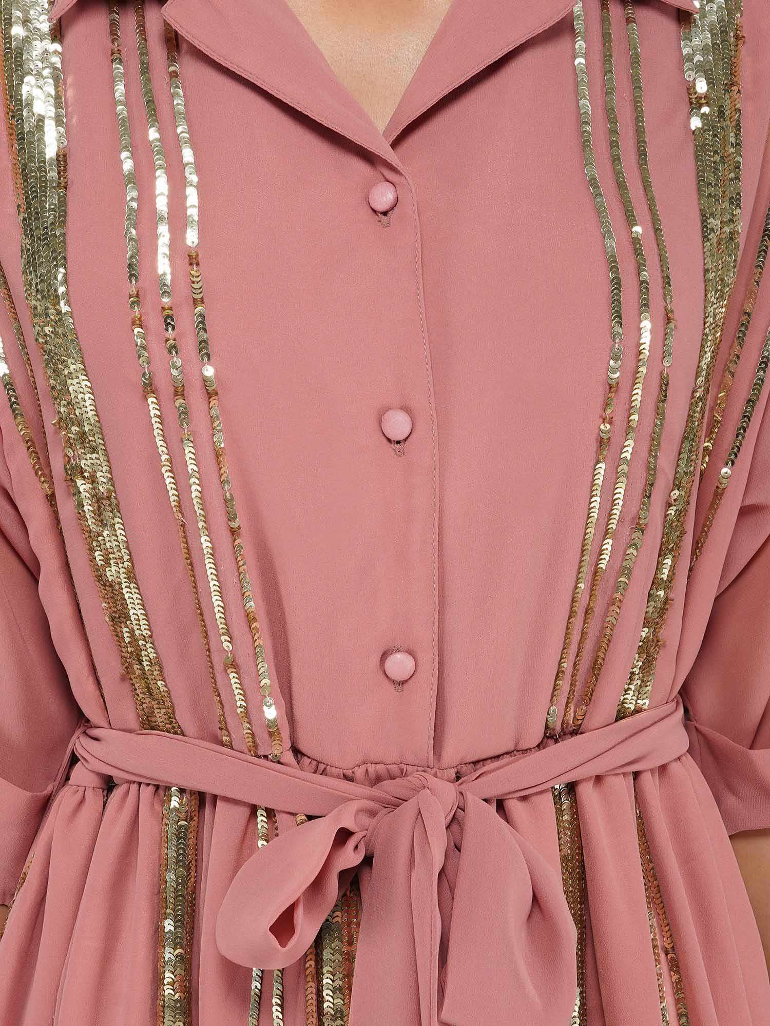 sequined mock shirt dress