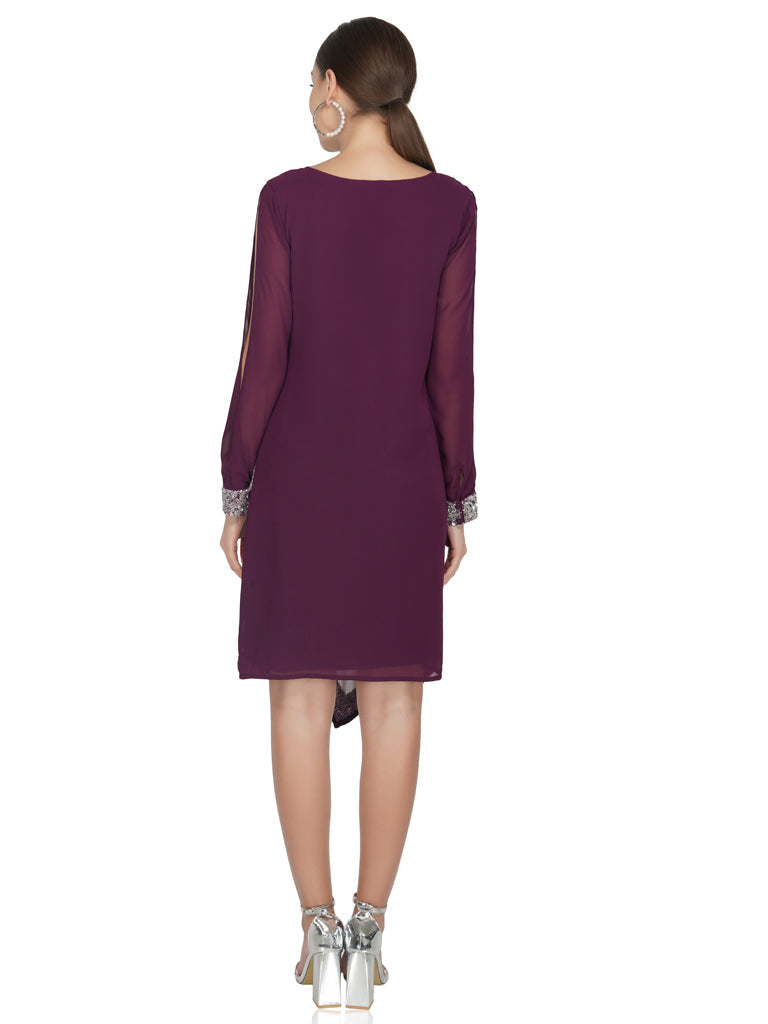 asymmetric hem cold sleeve dress