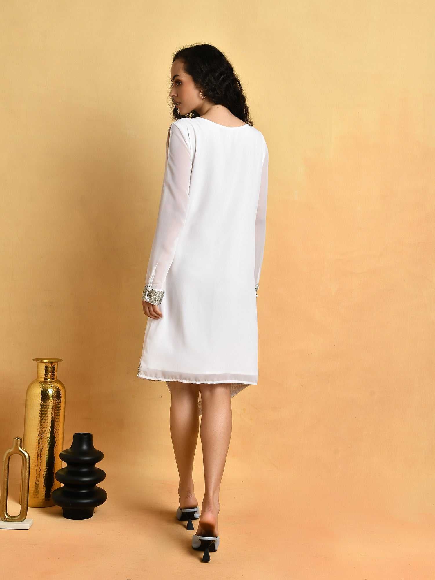 asymmetric hem cold sleeve dress