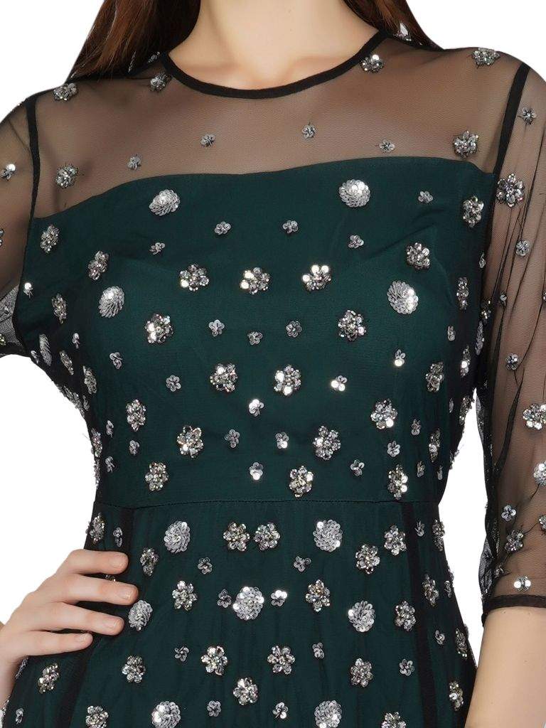 beaded tulle gown with green lining