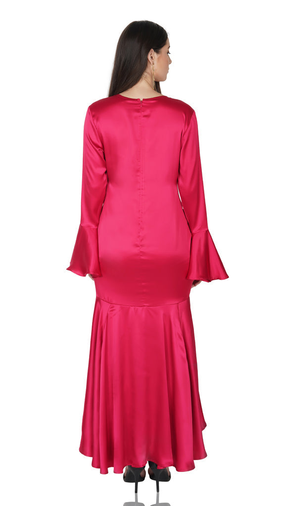drama red satin dress