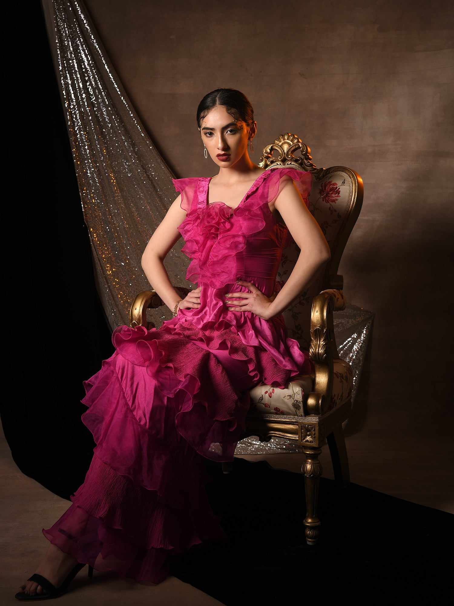 fushcia pink tier gown