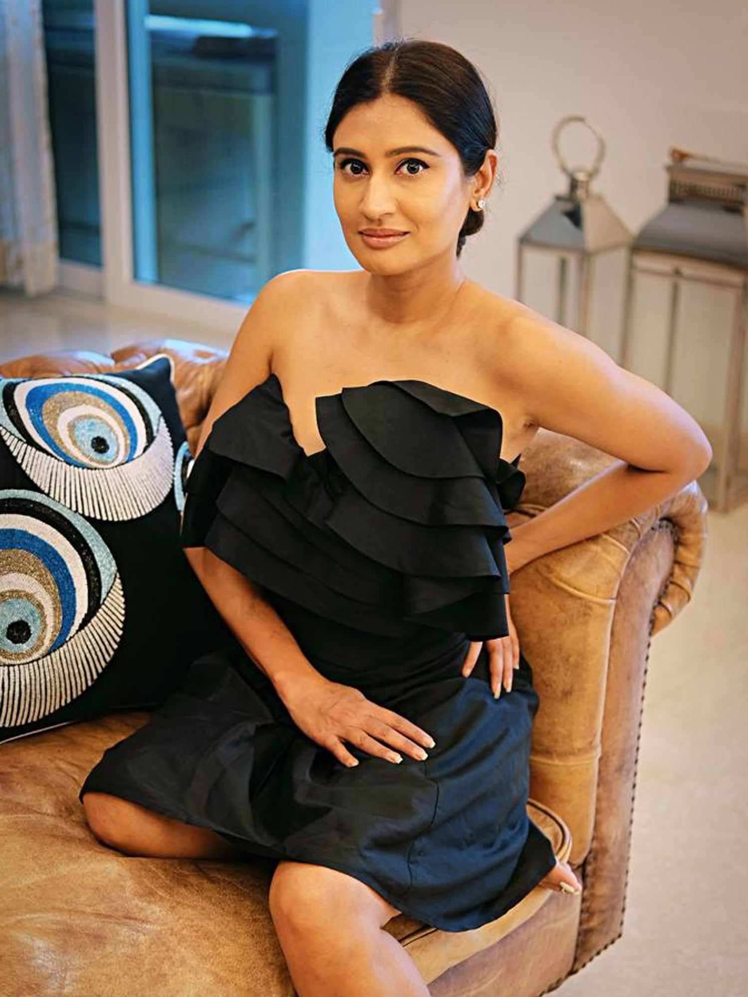 sable ruffle off shoulder dress