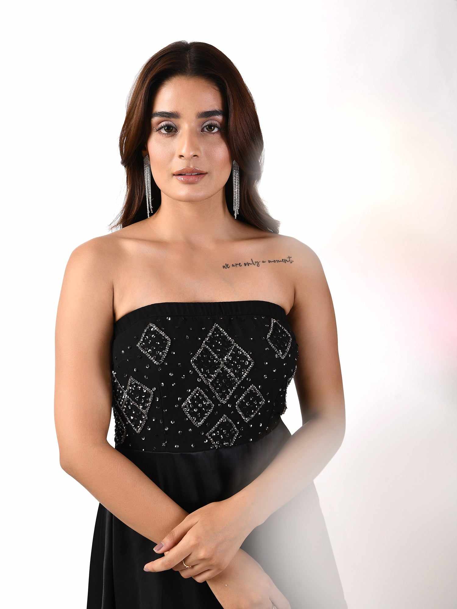 black tube embroidered western wear dress india