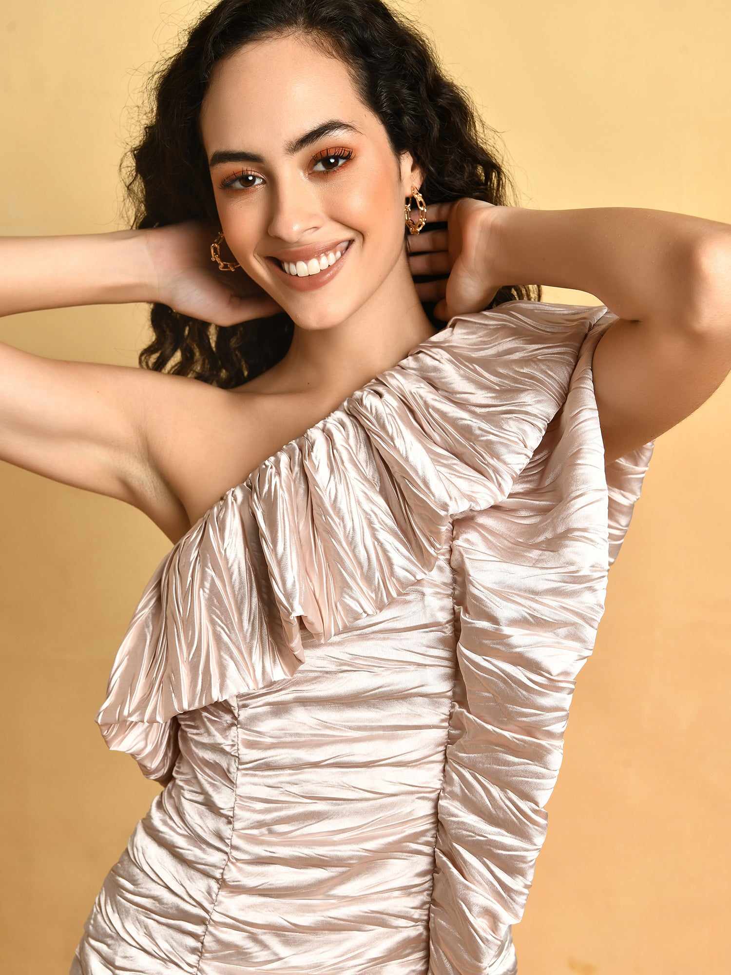 most wanted nude ruffle dress