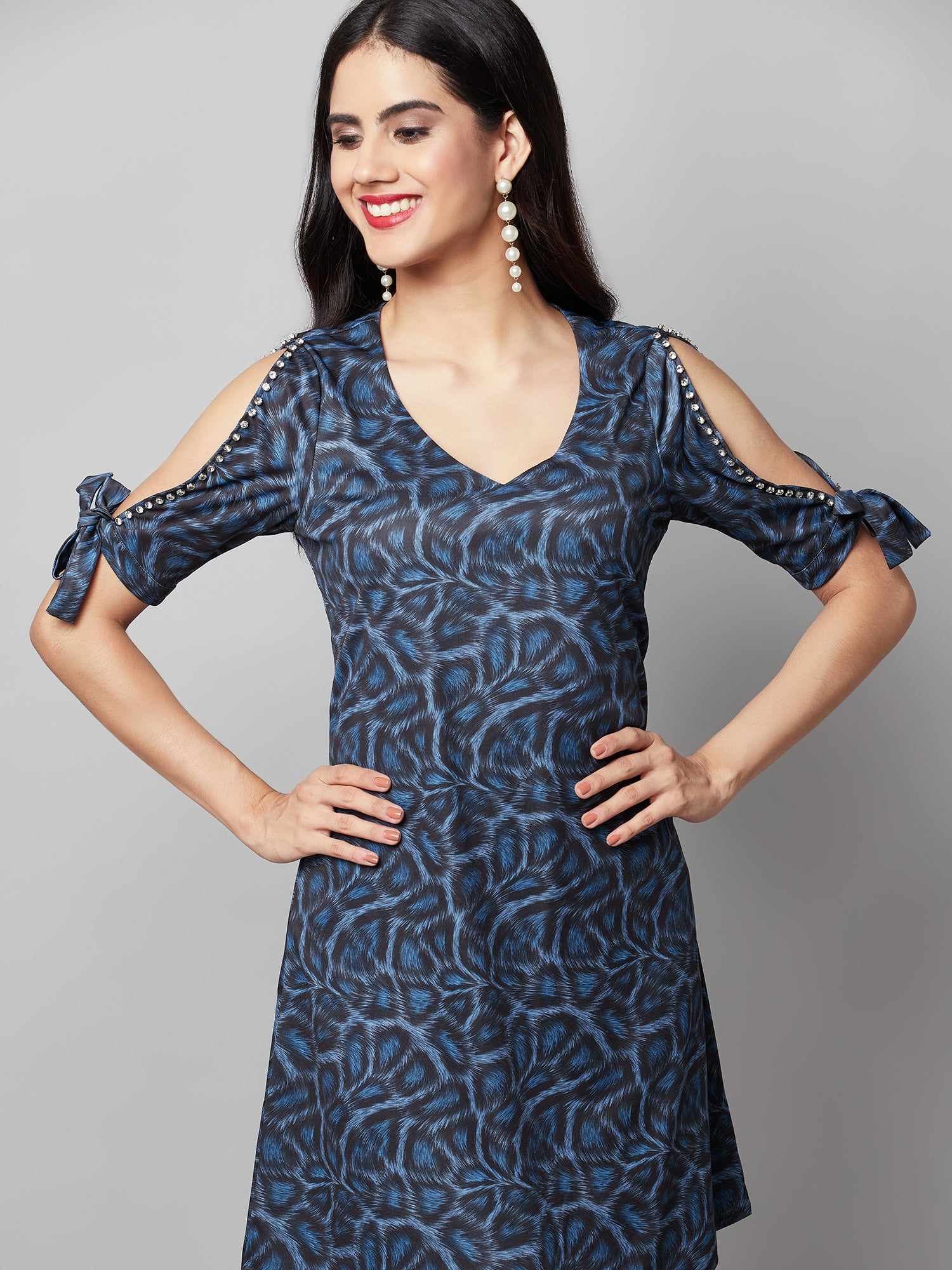 printed navy regular fit dress