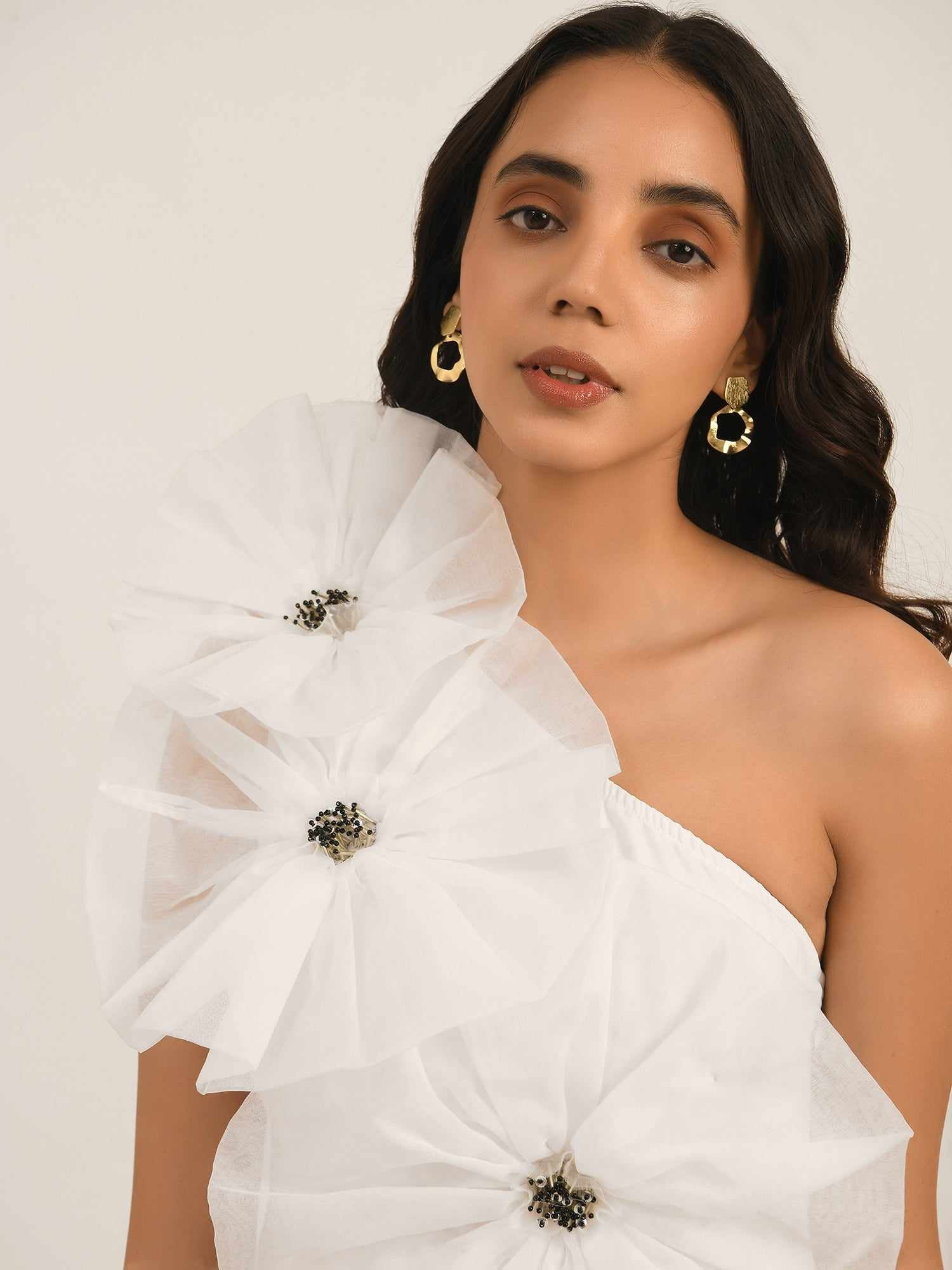 oversized flower mini white dress