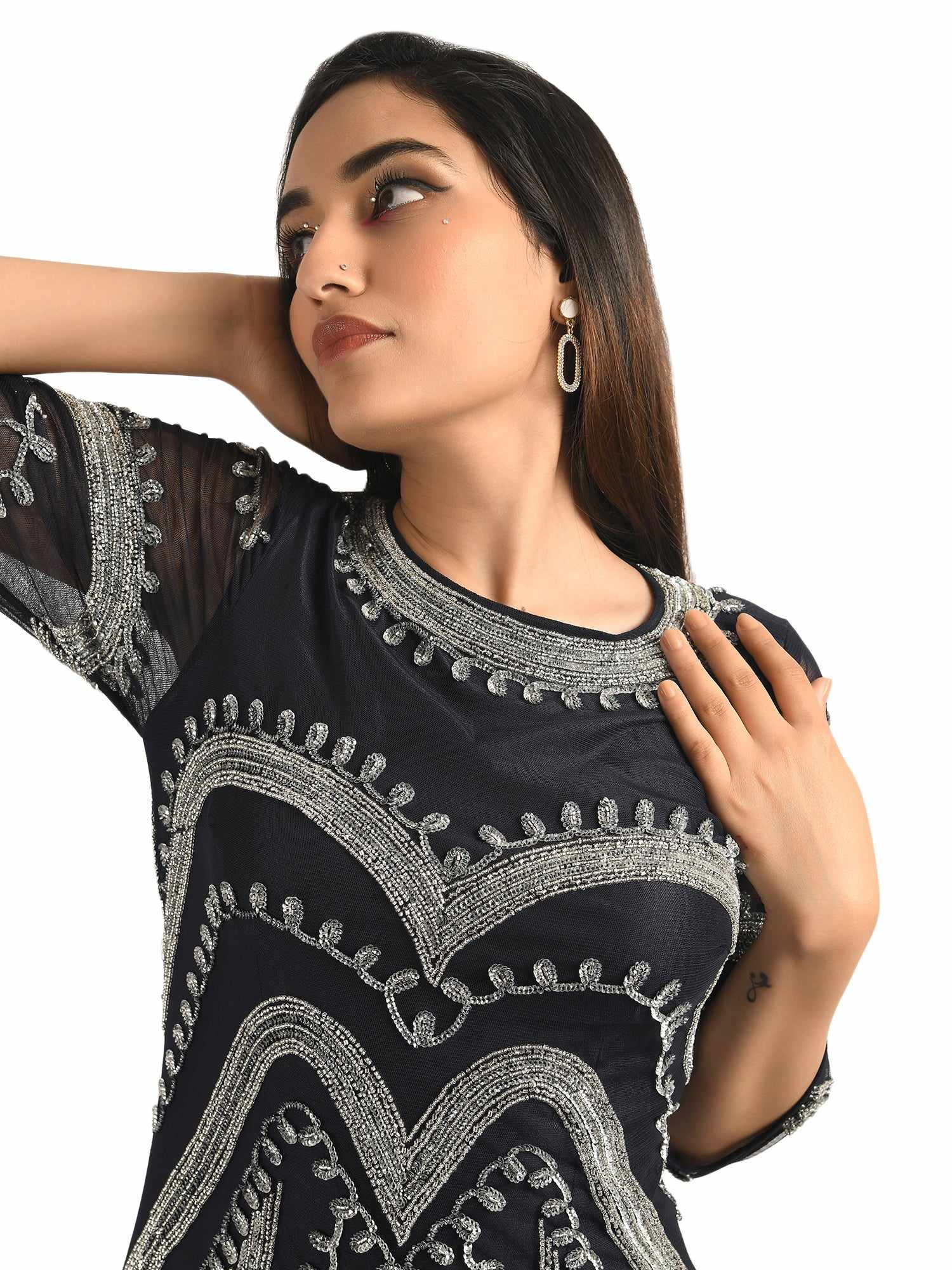 hand embellished navy gown