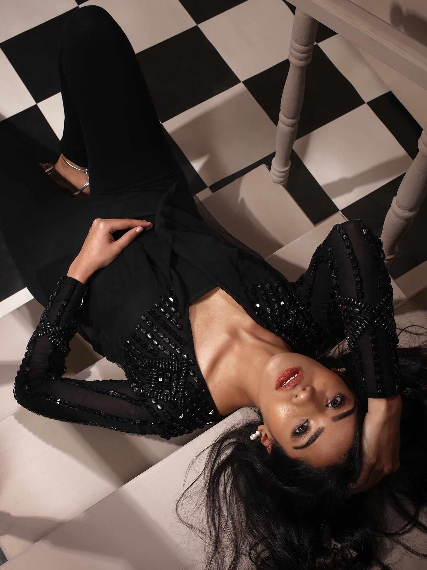 All About Black Georgette Lapel Jacket