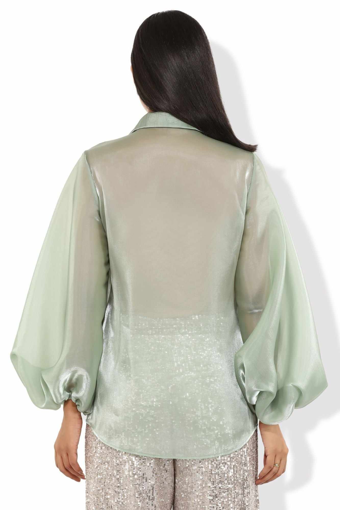 lime green billowy sleeved glass organza shirt
