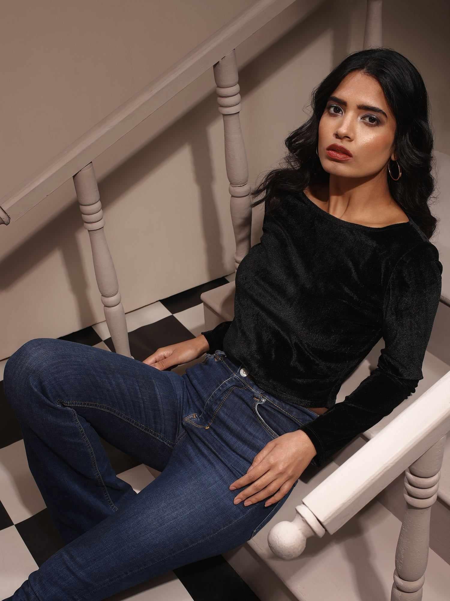 Statement Rich Black Velvet Top