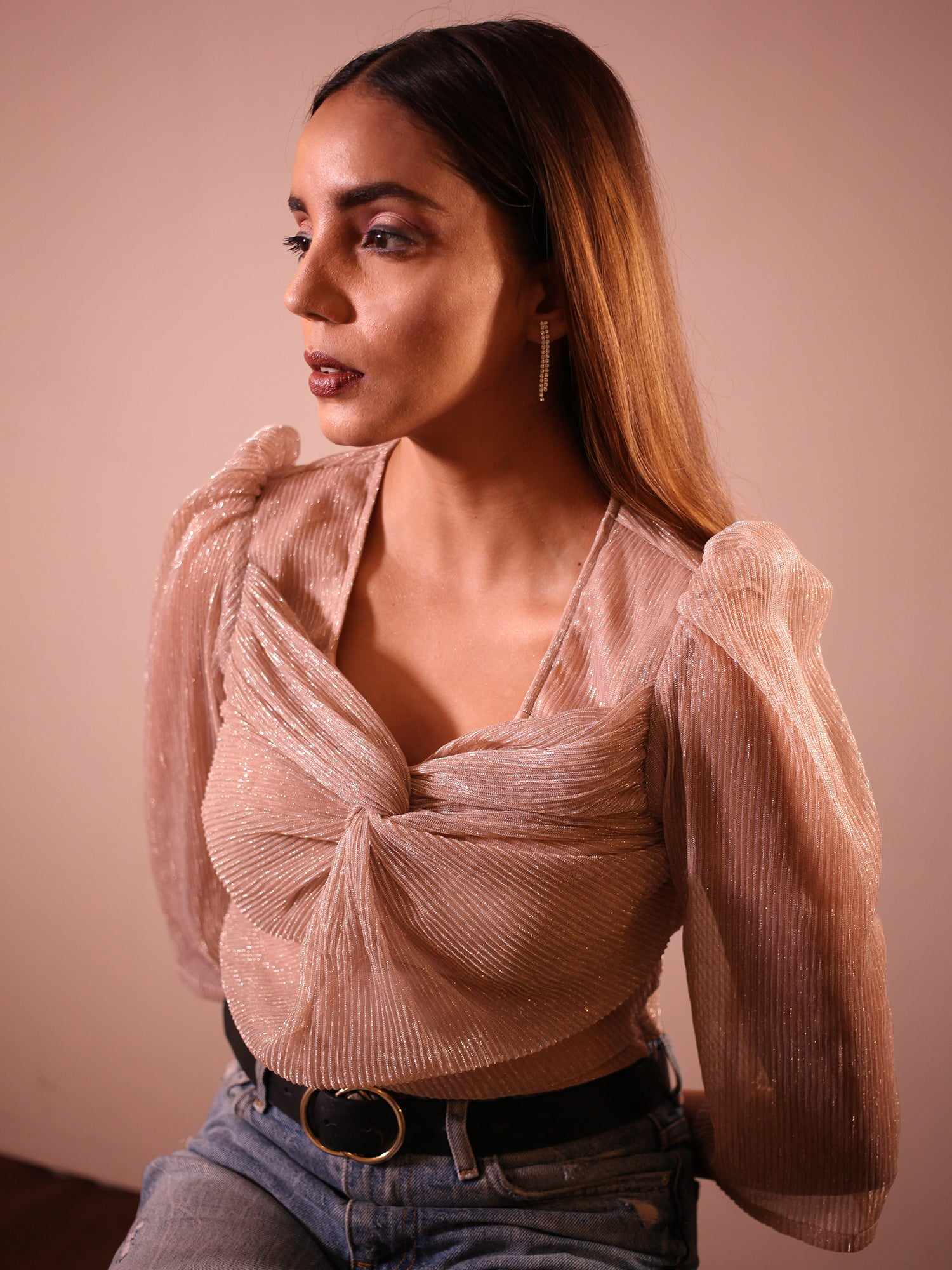 midnight pastel pink twisted top