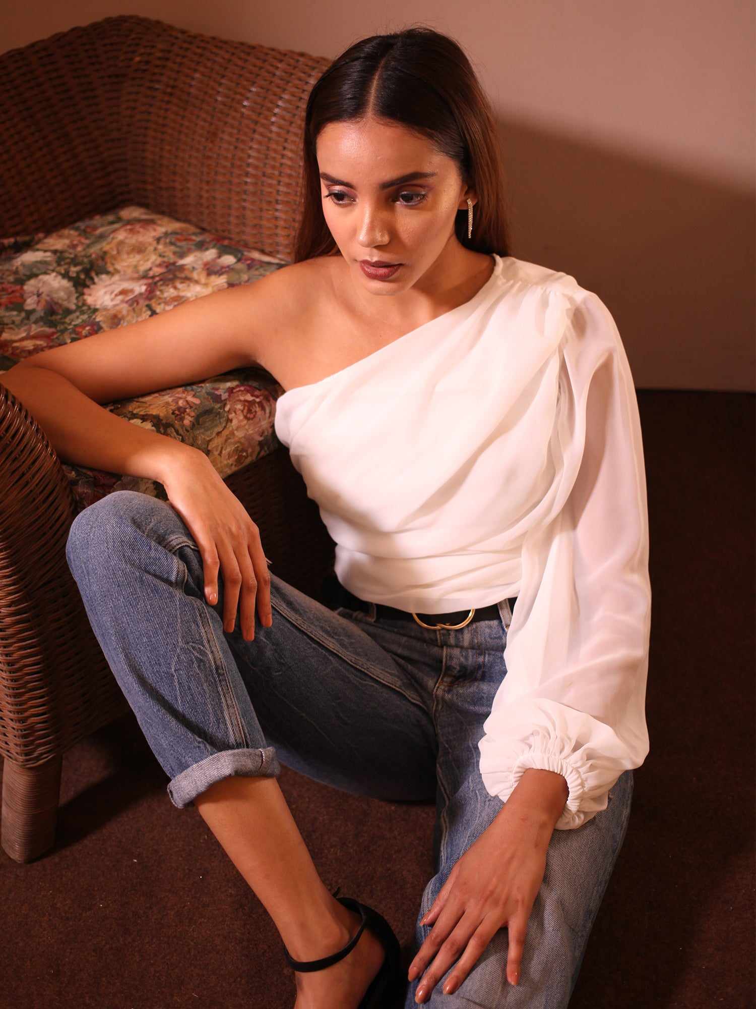 pearl white statement opulent sleeve blouse