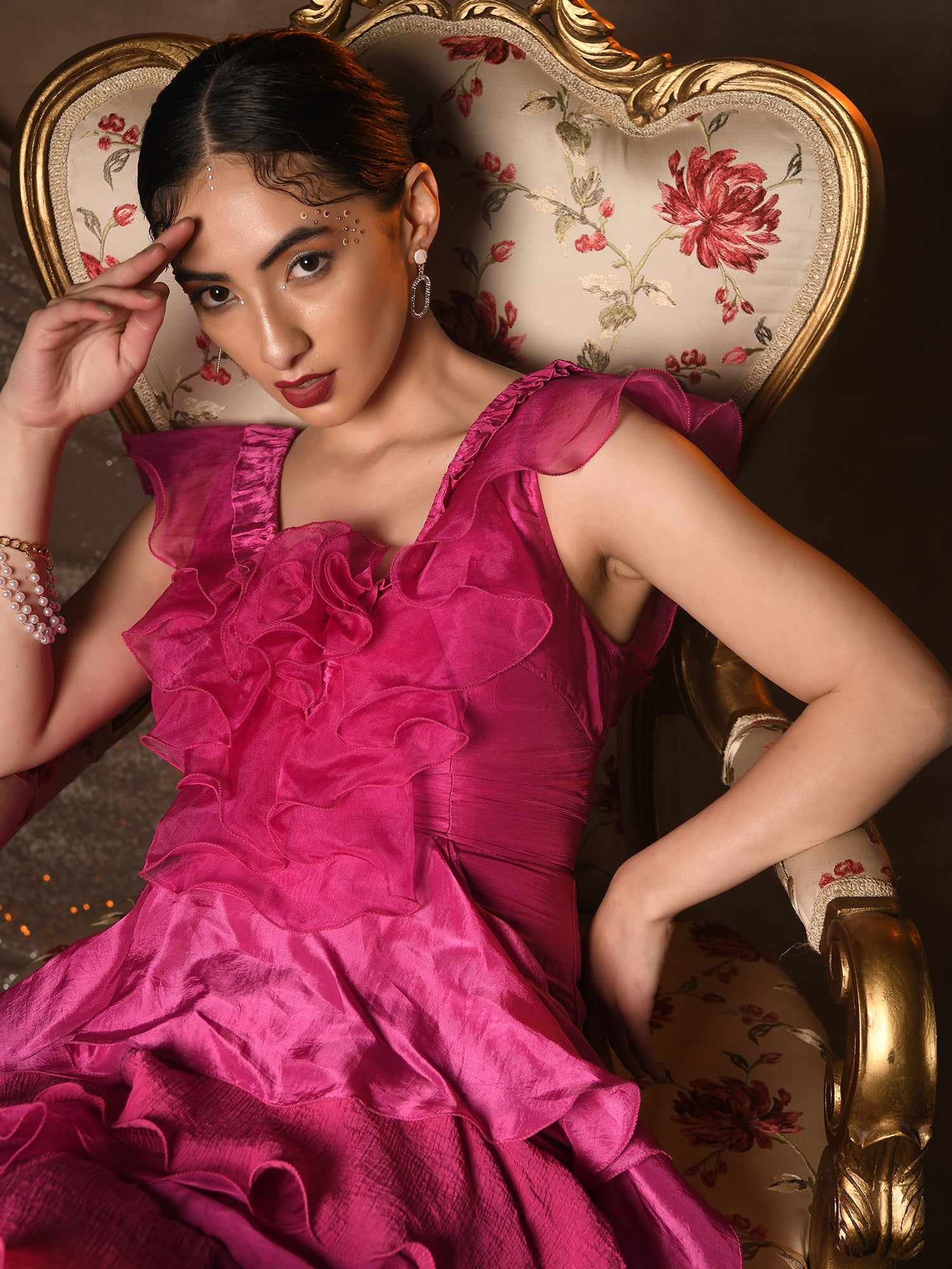 fushcia pink tier gown