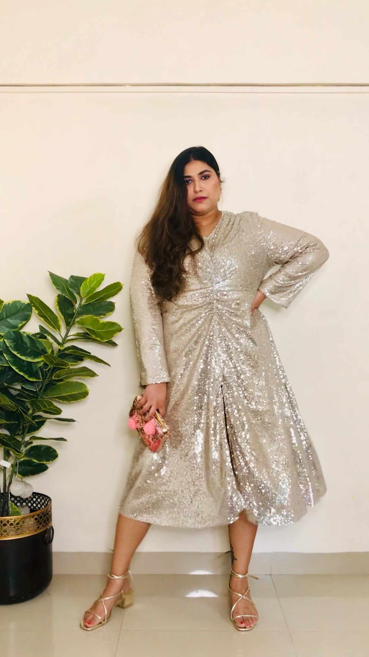 pretty please silver midi dress