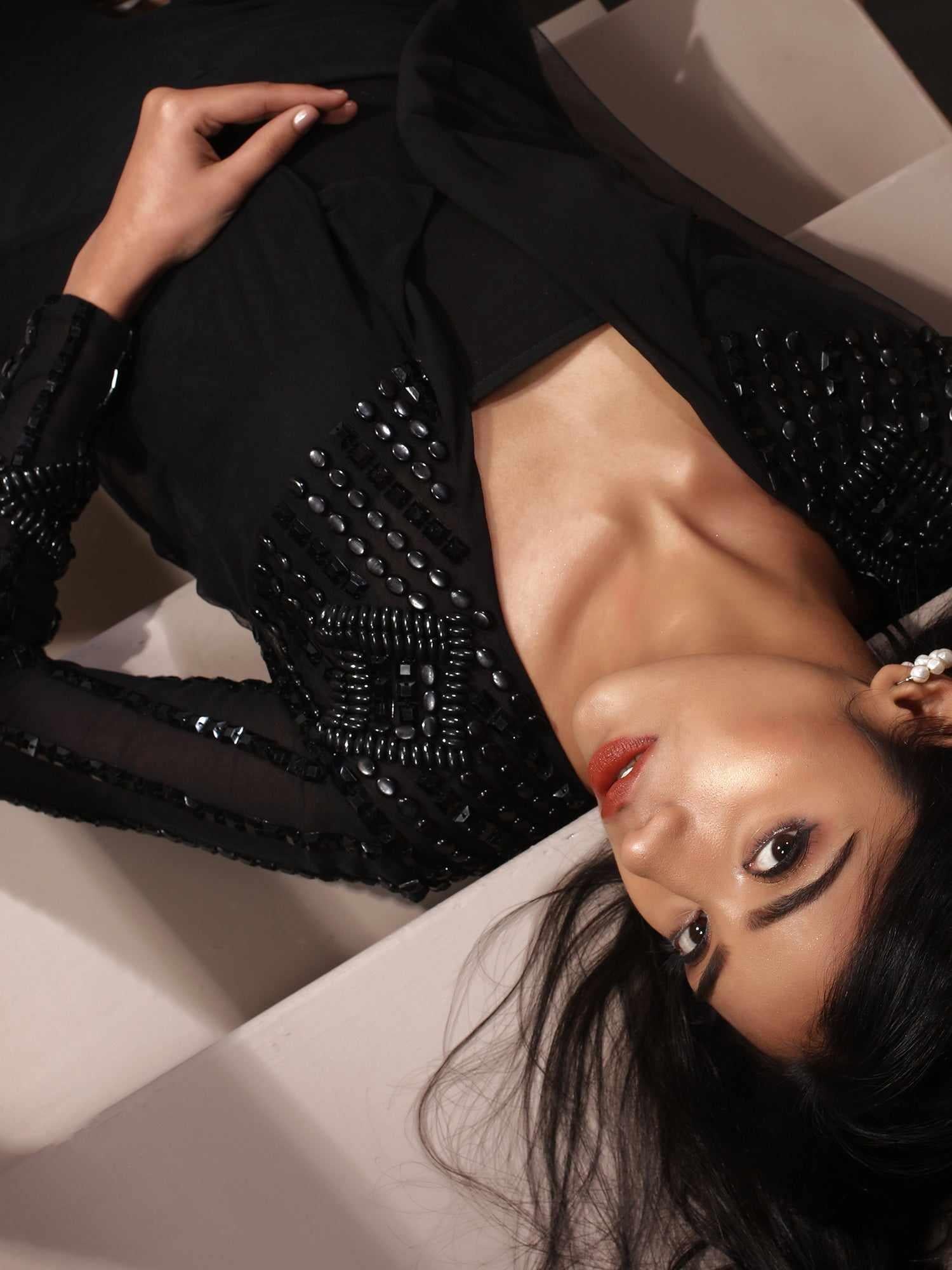 All About Black Georgette Lapel Jacket