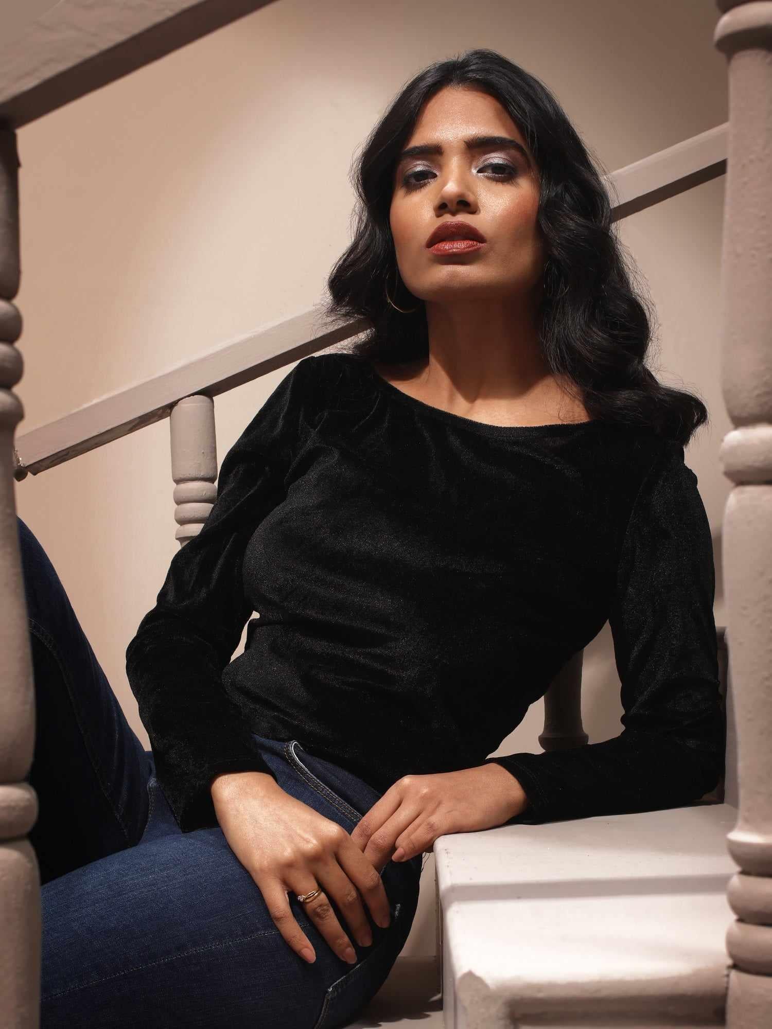 Statement Rich Black Velvet Top