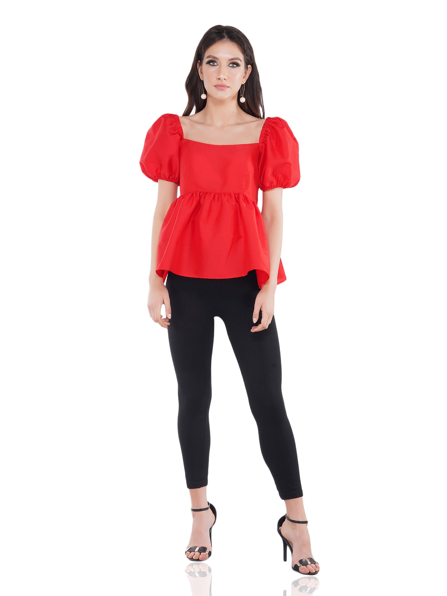 cherry red balloon sleeves top
