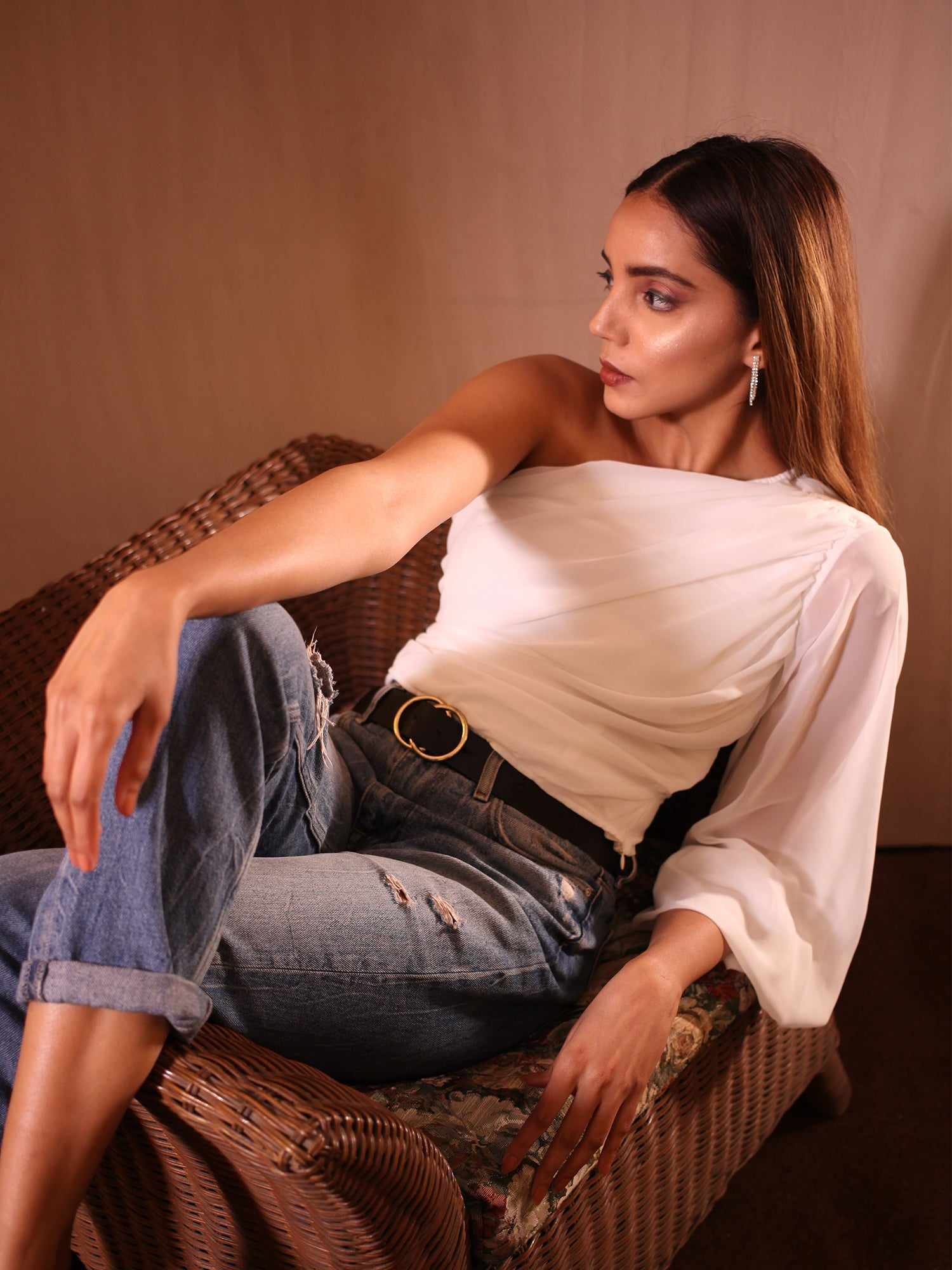 pearl white statement opulent sleeve blouse