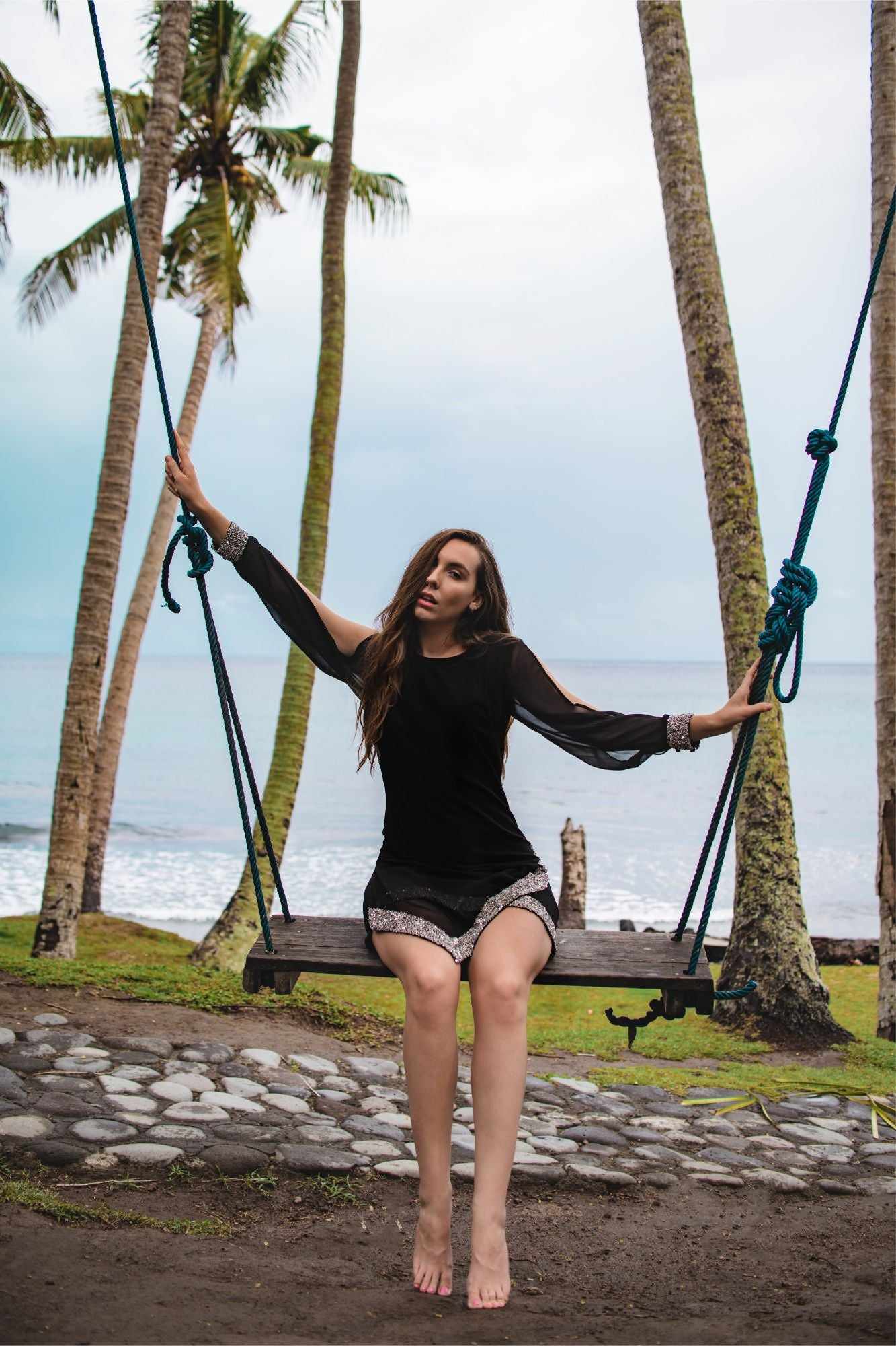 asymmetric hem cold sleeve dress