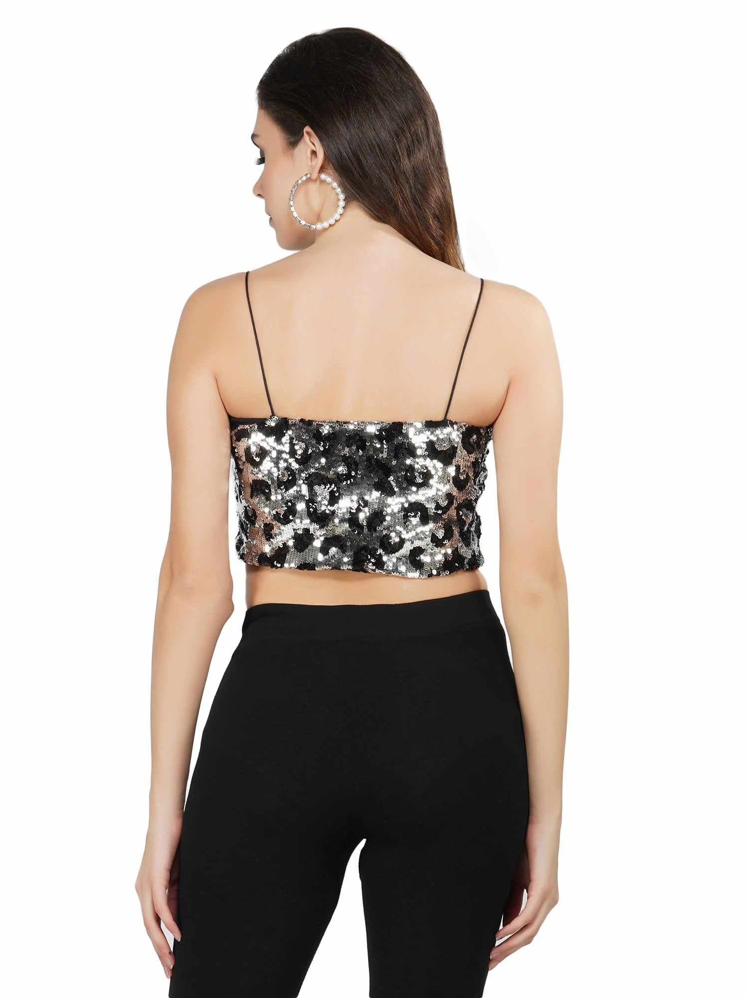 leopard silver strappy tank top