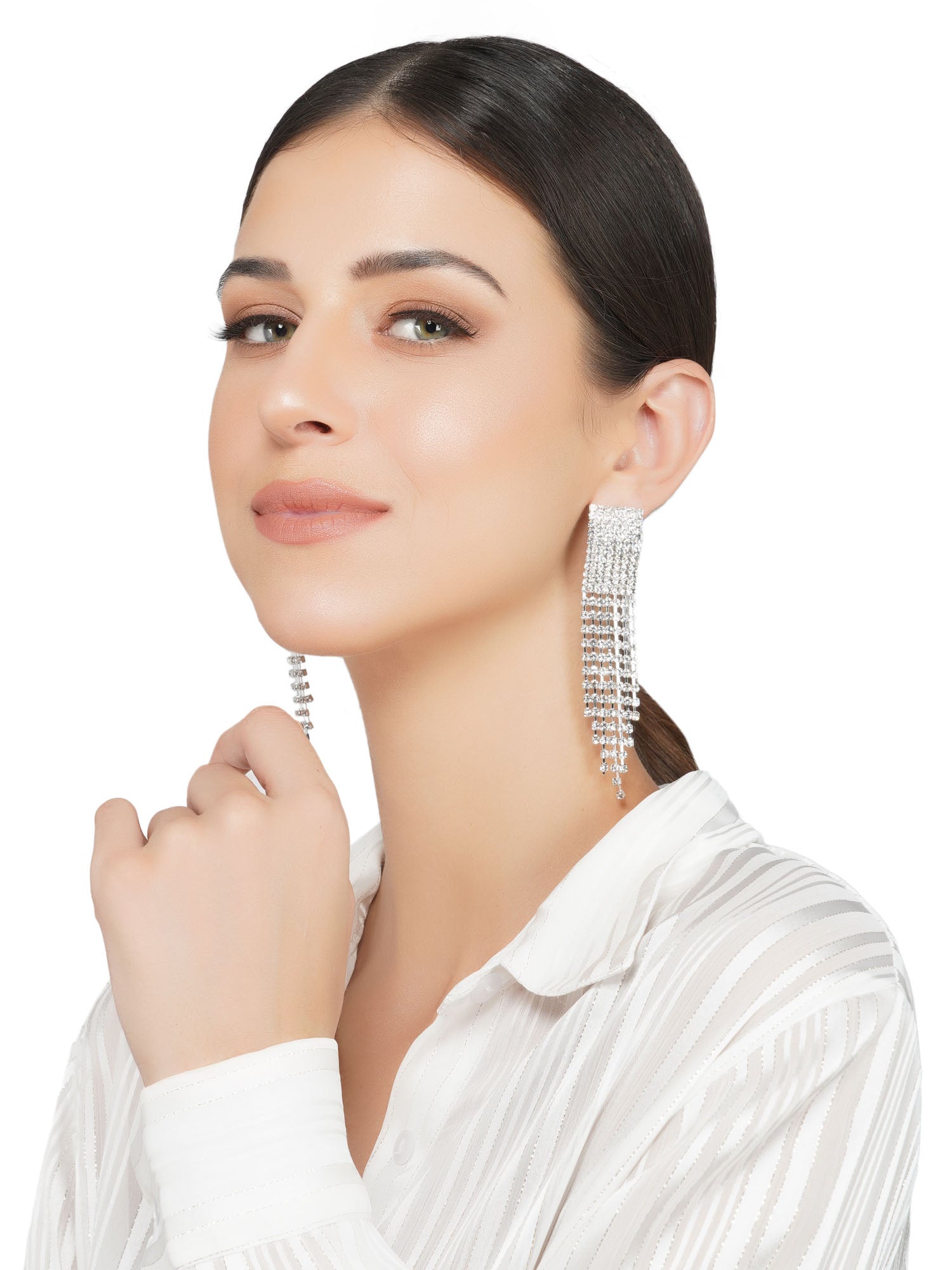silver glass beaded earrings
