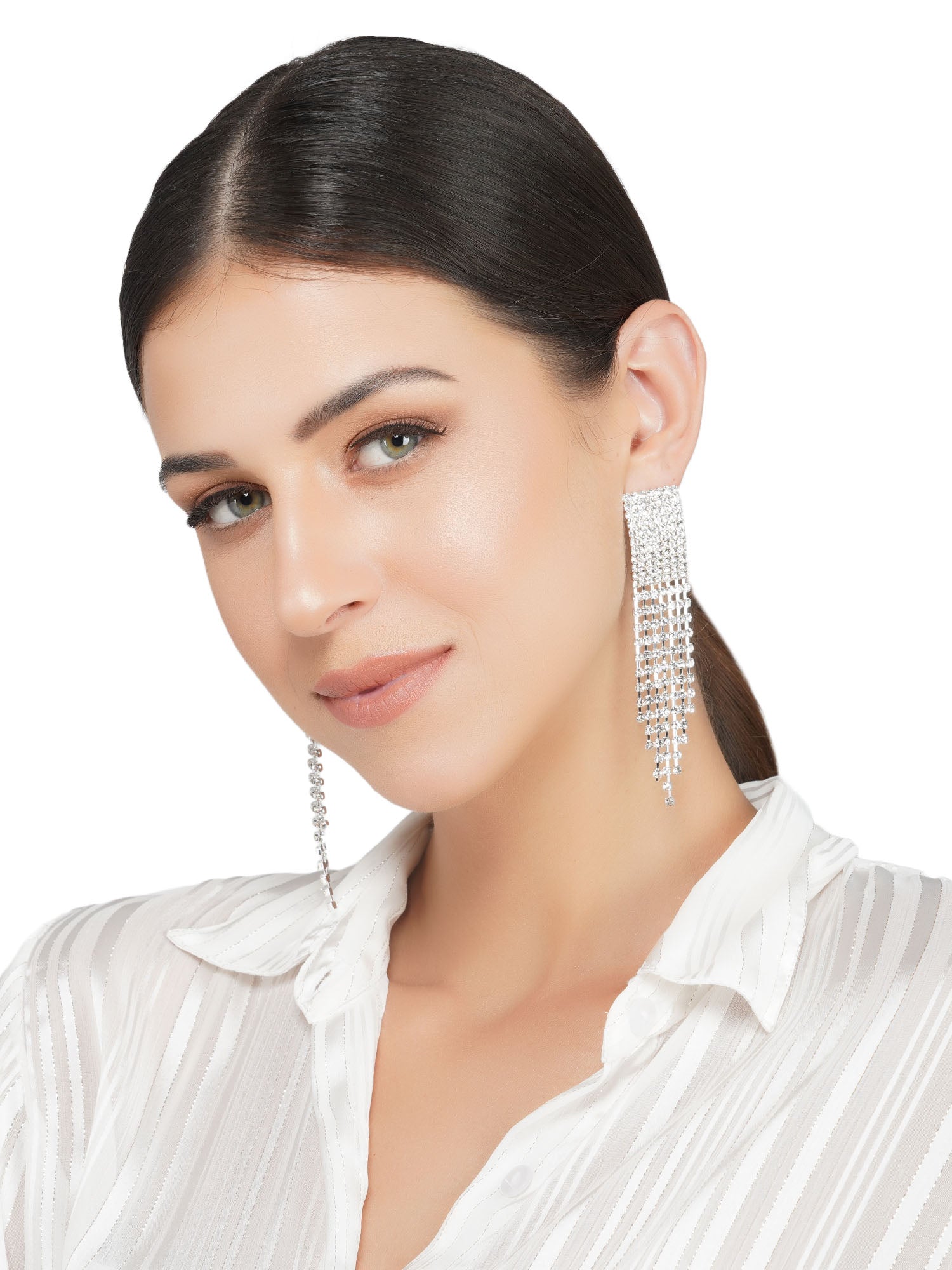 silver glass beaded earrings