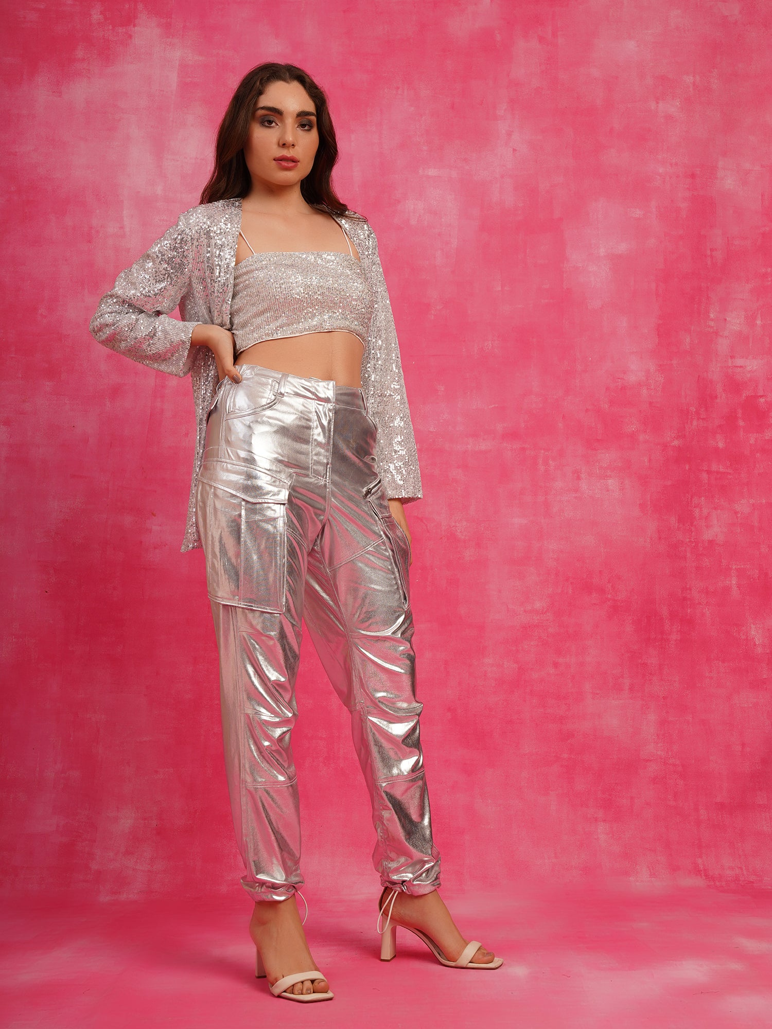 white sequin open shrug