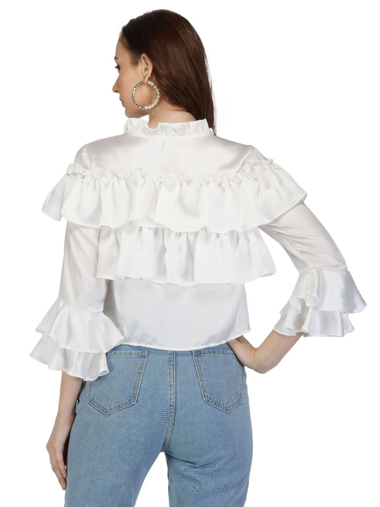 white satin ruffle top