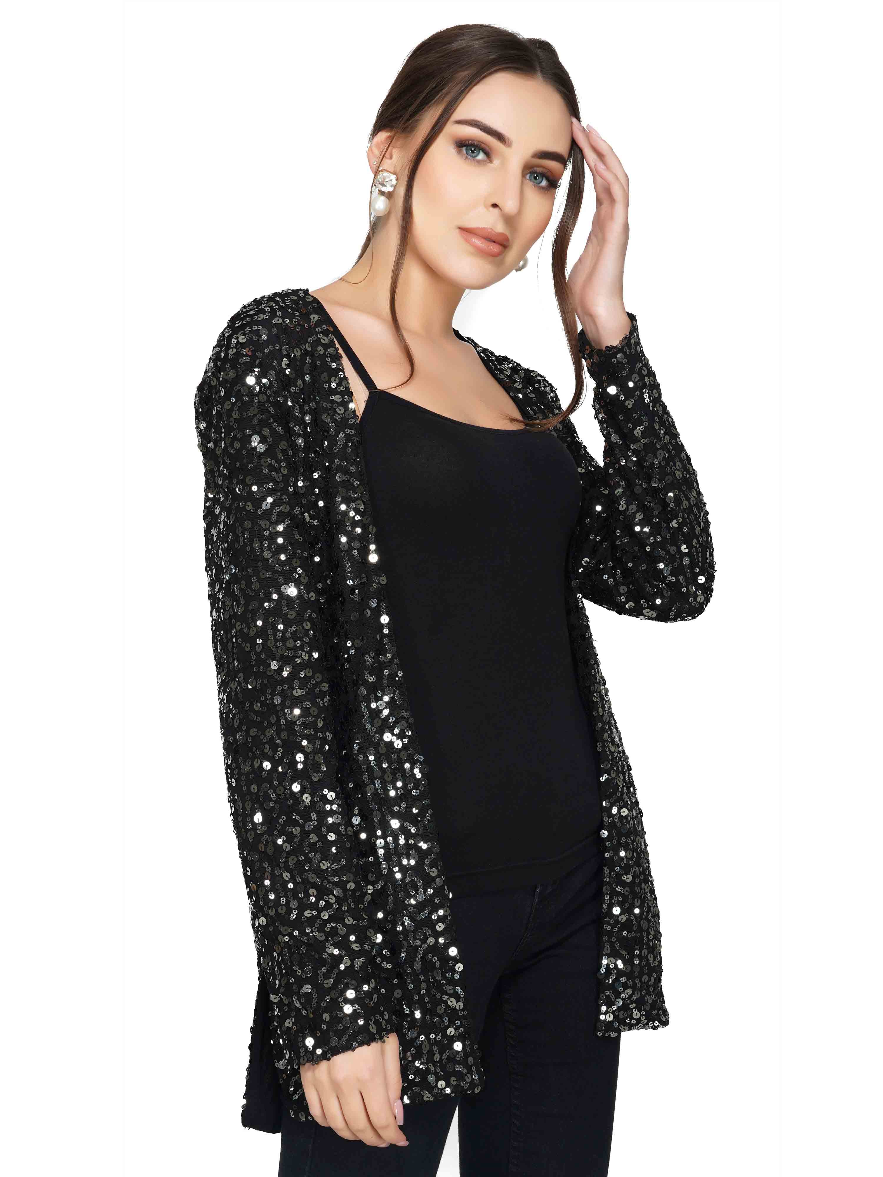 Attic Salt Black Sequin Open Jacket