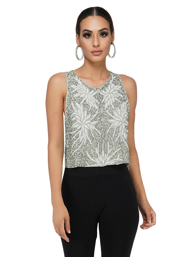 beaded pink sleeveless tank top