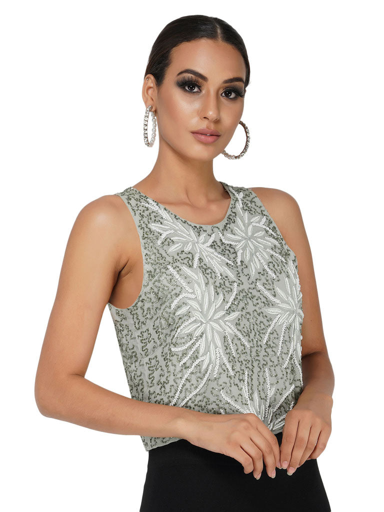 beaded pink sleeveless tank top