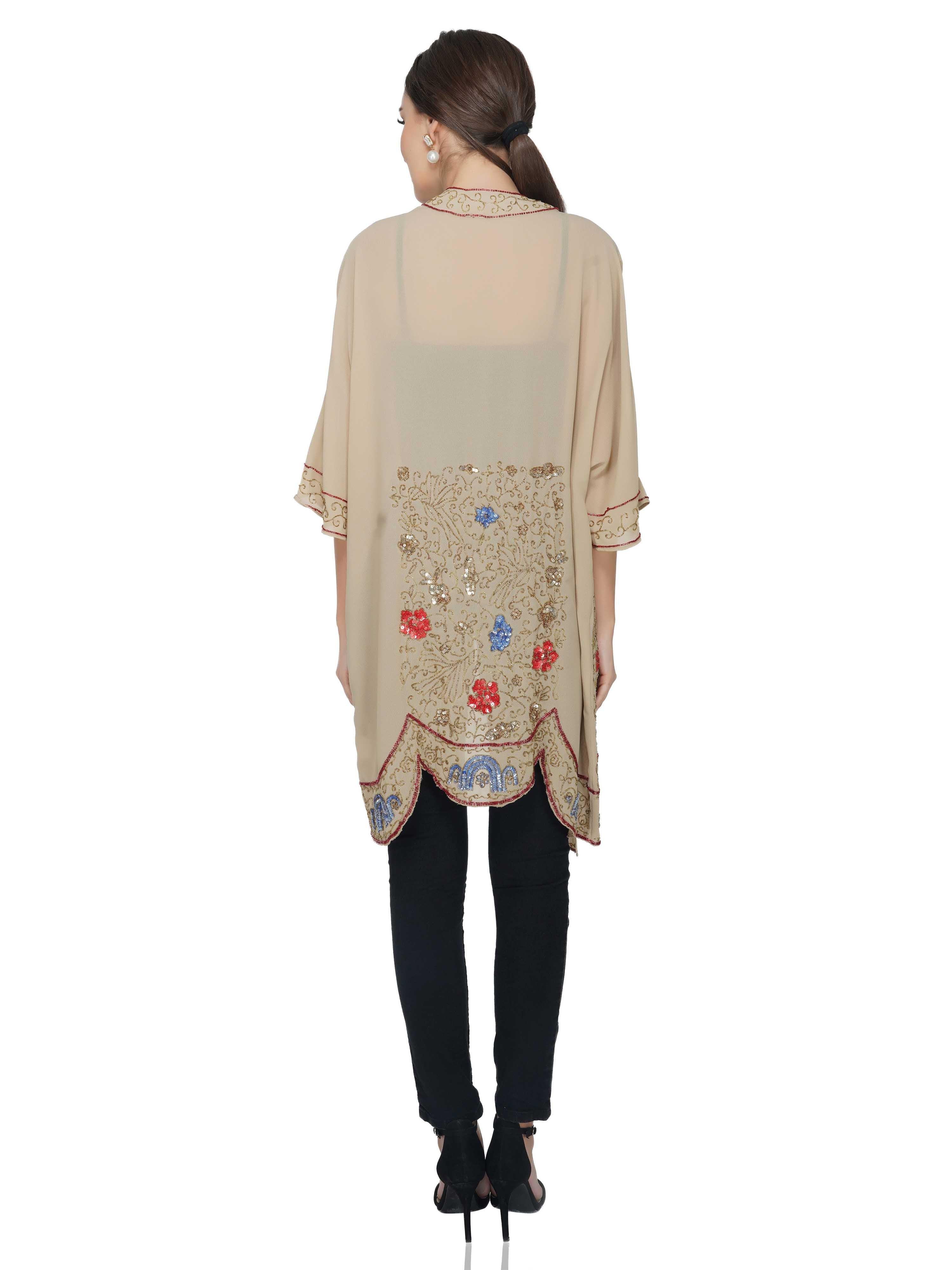 Attic Salt Beige Shrug With Contrast Embroidery