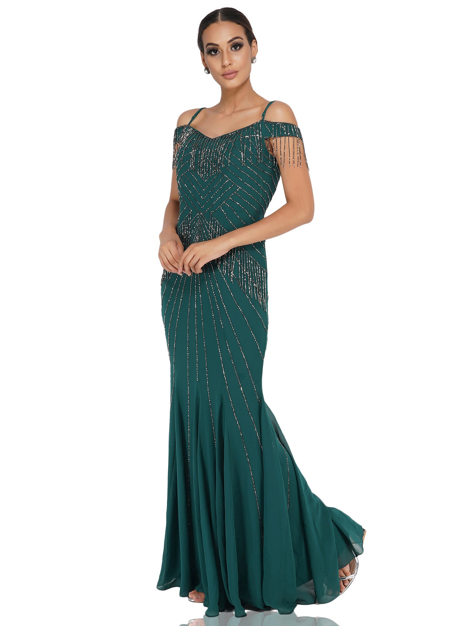 Attic Salt Pine Green Beaded Gown