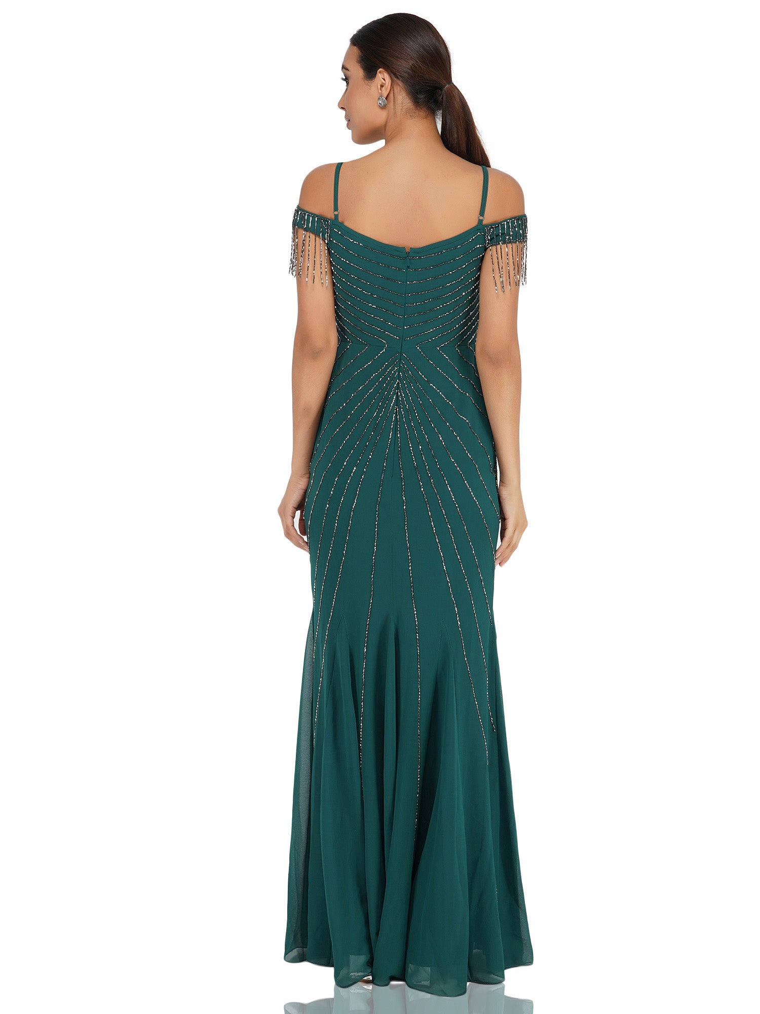 Attic Salt Pine Green Beaded Gown