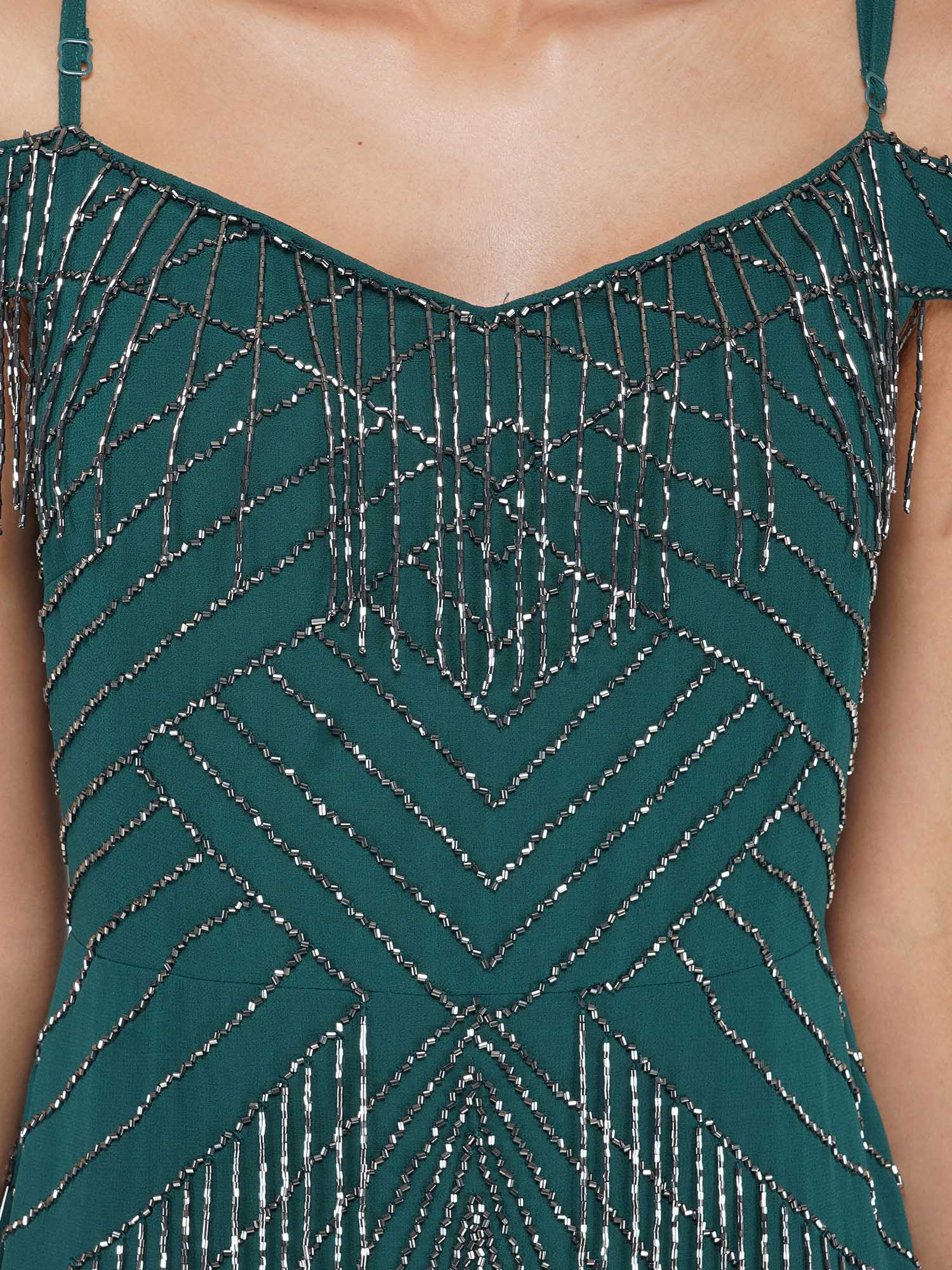 Attic Salt Pine Green Beaded Gown