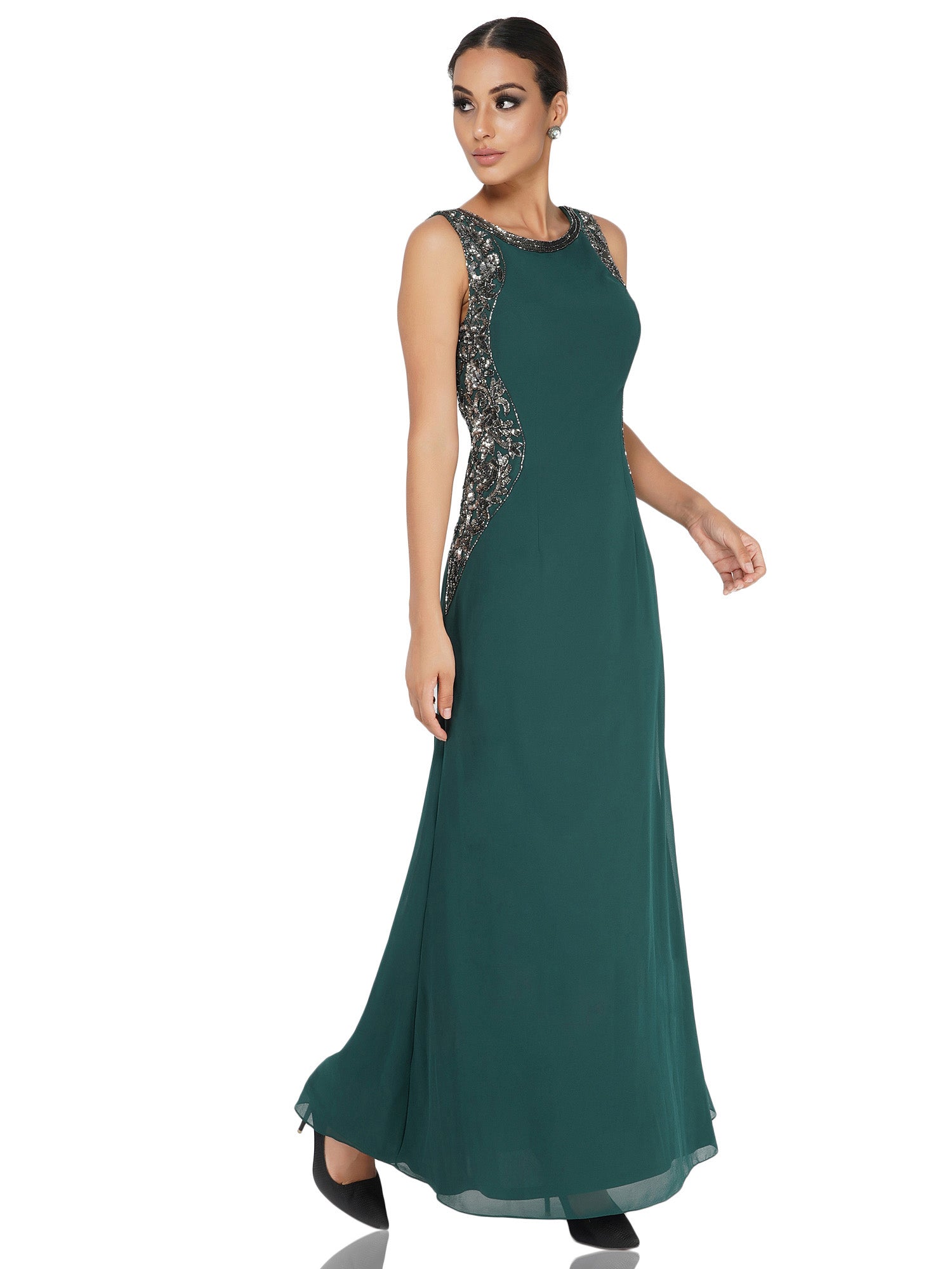 Attic Salt Pine Green Sequins Gown